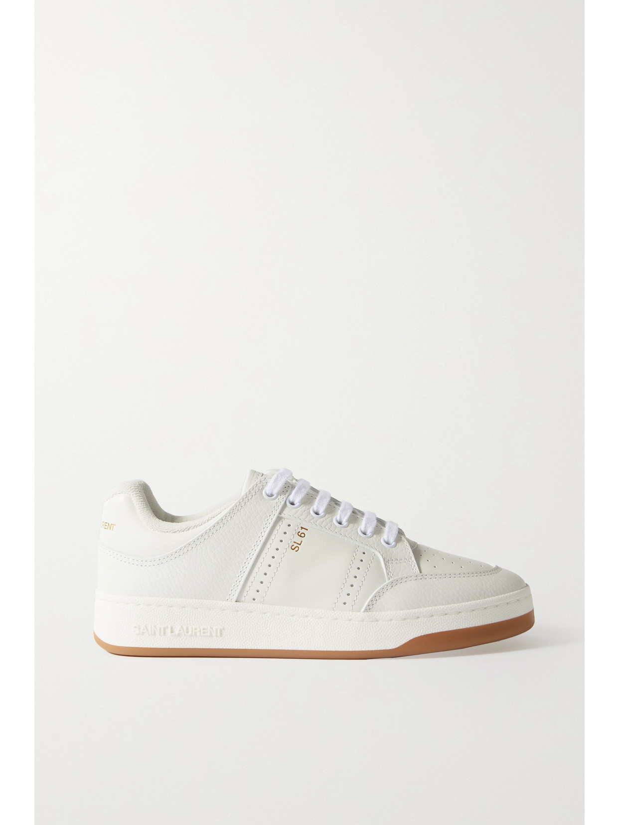 SAINT LAURENT - Sl61 Logo-print Smooth And Textured-leather Sneakers - White