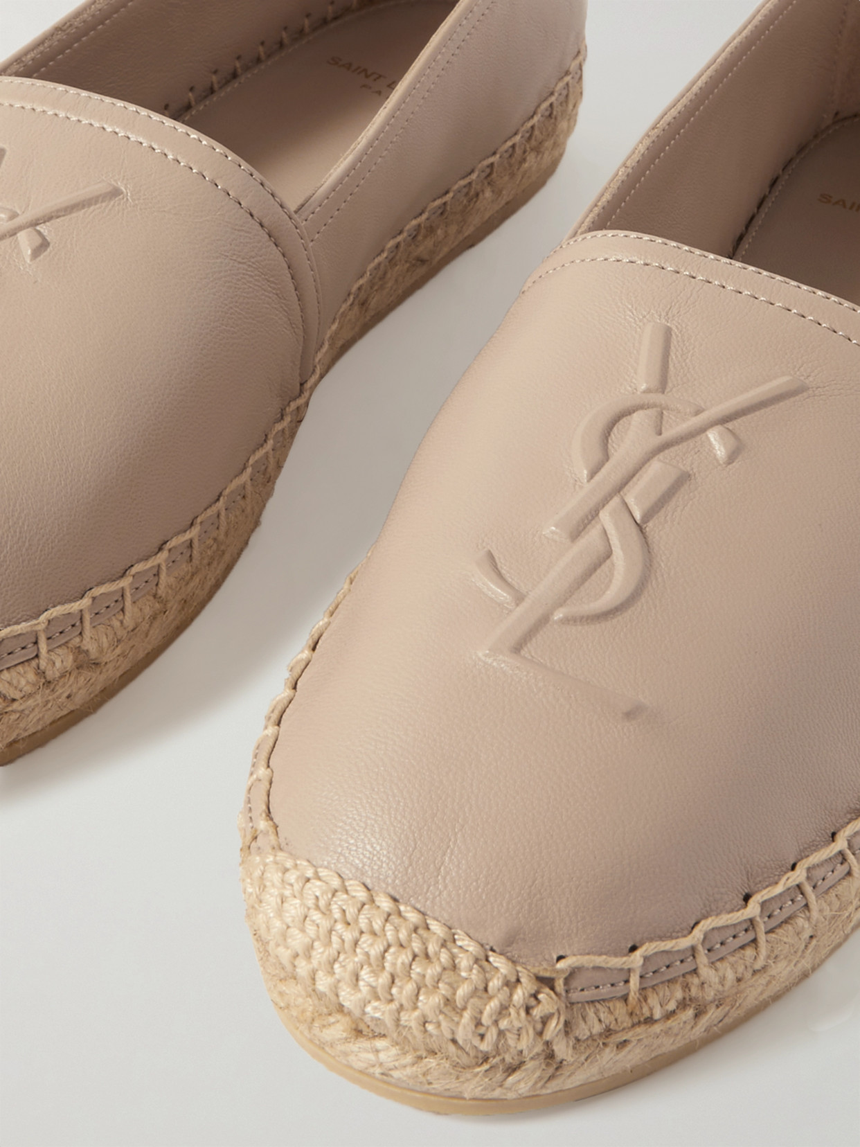 Shop Saint Laurent Logo-embossed Leather Espadrilles In Ivory