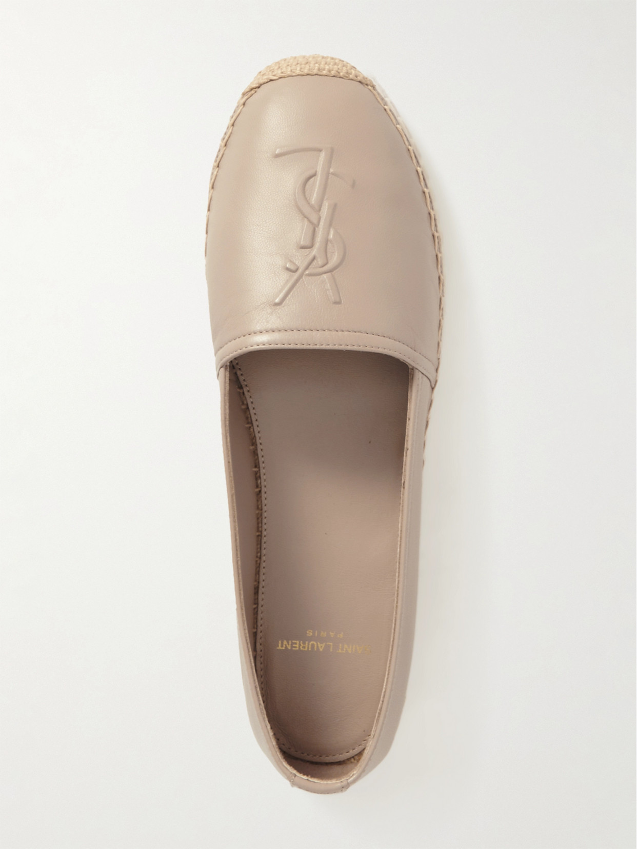 Saint Laurent Logo-embossed Leather Espadrilles In Neutral