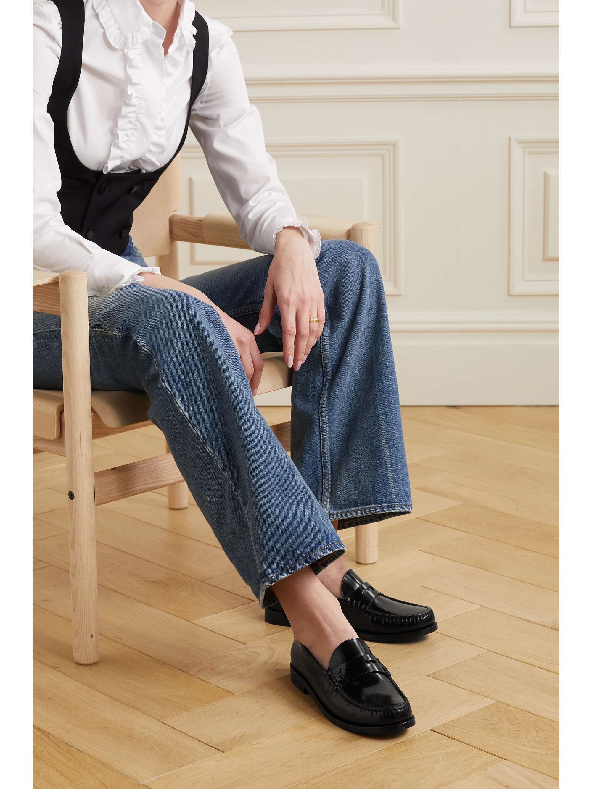 SAINT LAURENT Glossed-leather loafers