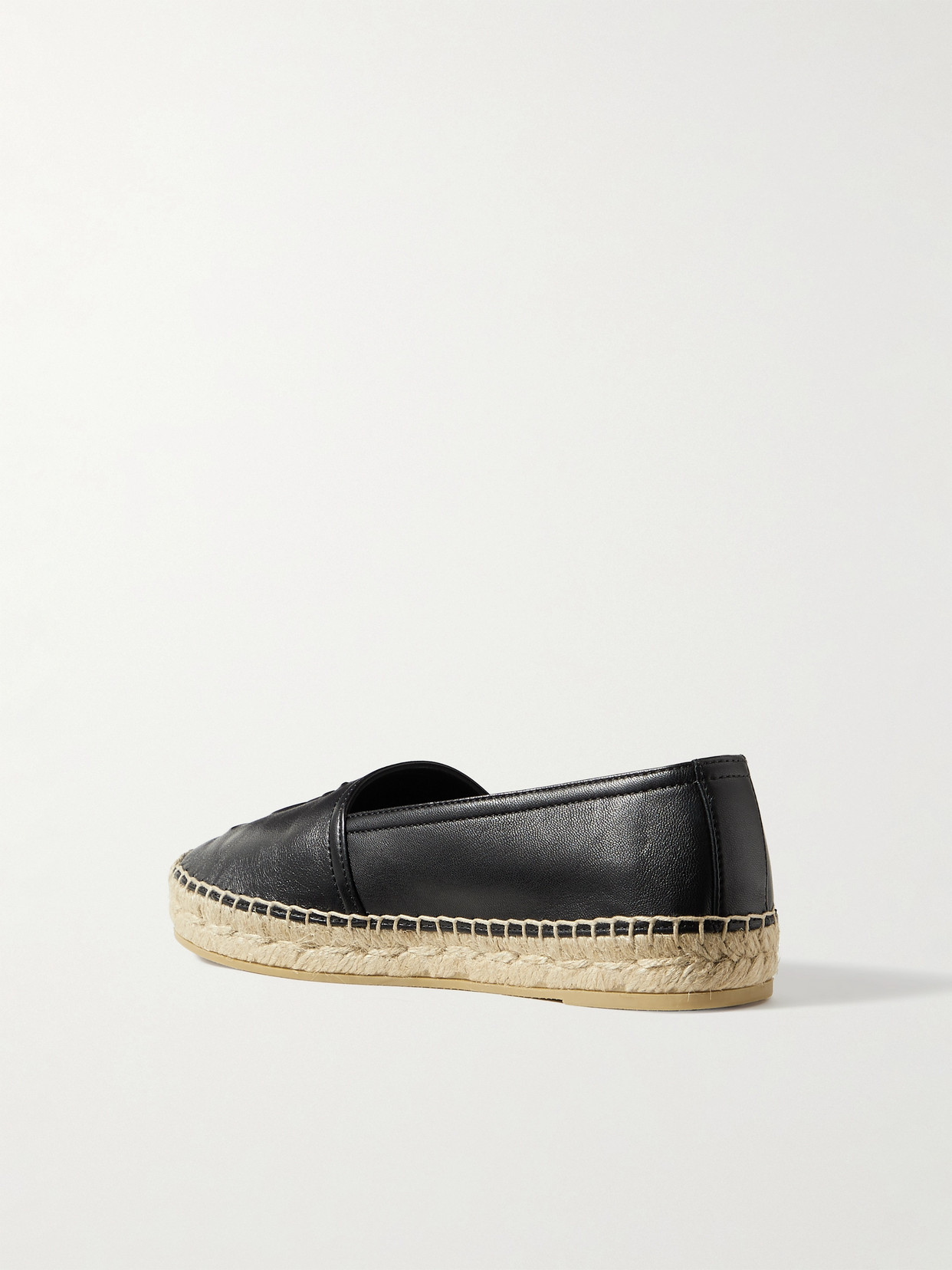 SAINT LAURENT CASSANDRE LOGO-EMBOSSED LEATHER ESPADRILLES