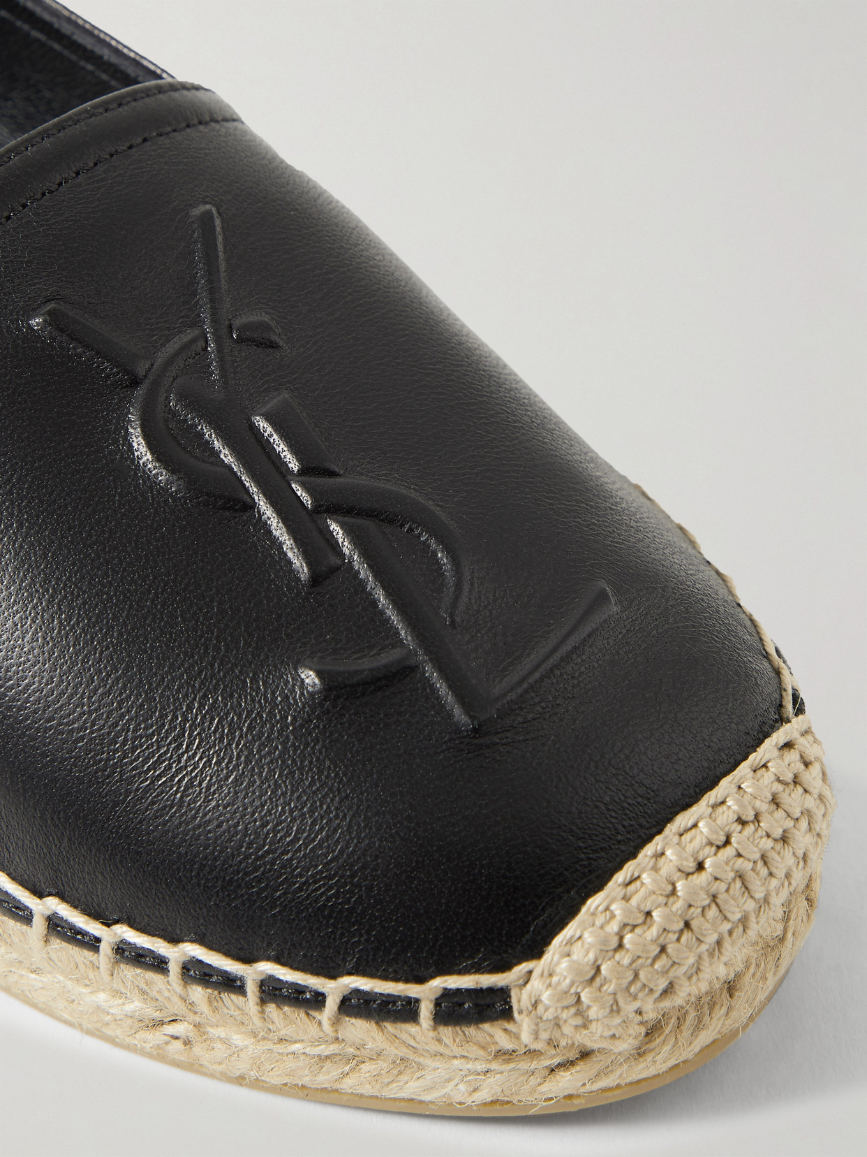 SAINT LAURENT CASSANDRE LOGO-EMBOSSED LEATHER ESPADRILLES