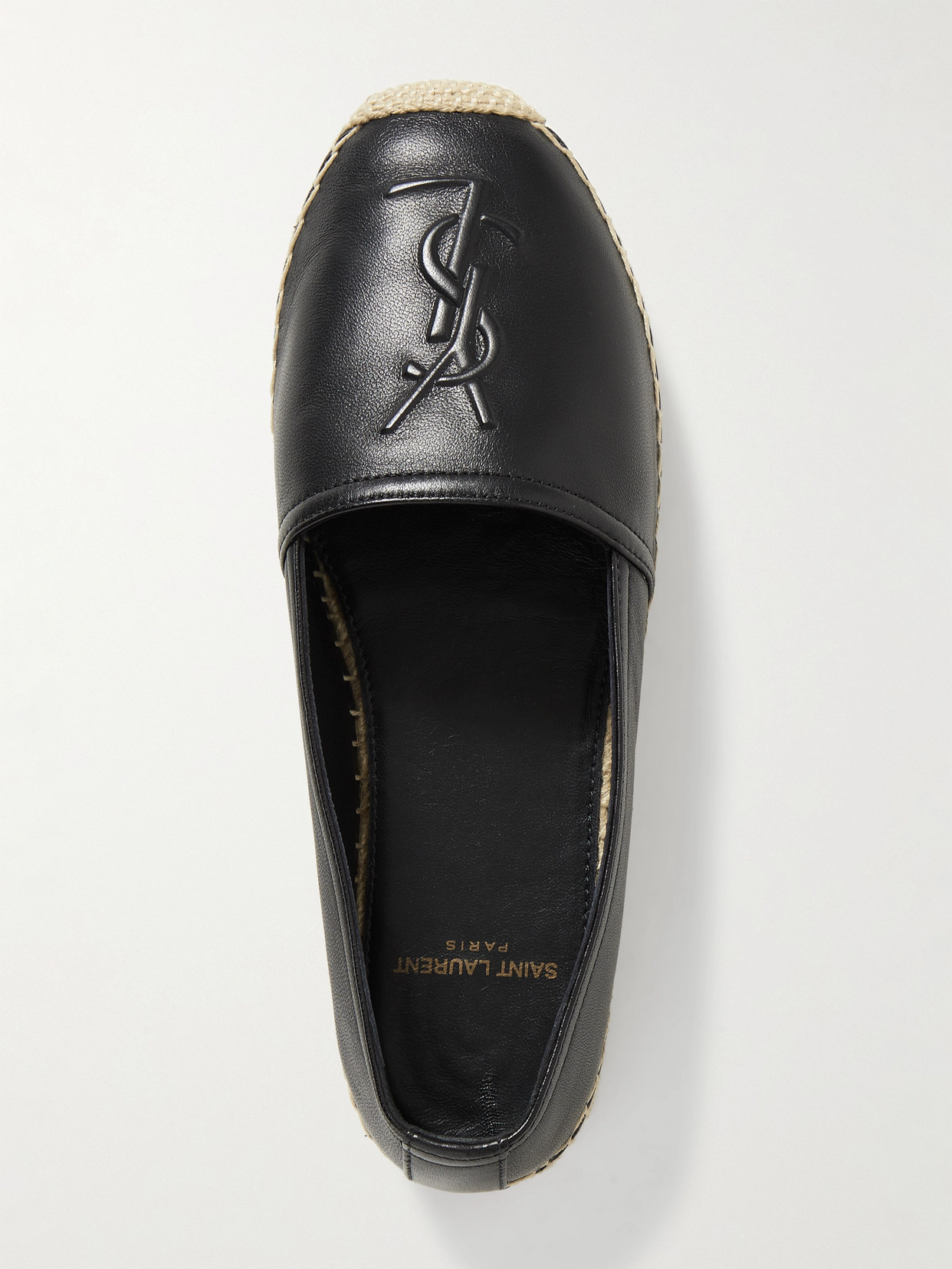 SAINT LAURENT CASSANDRE LOGO-EMBOSSED LEATHER ESPADRILLES