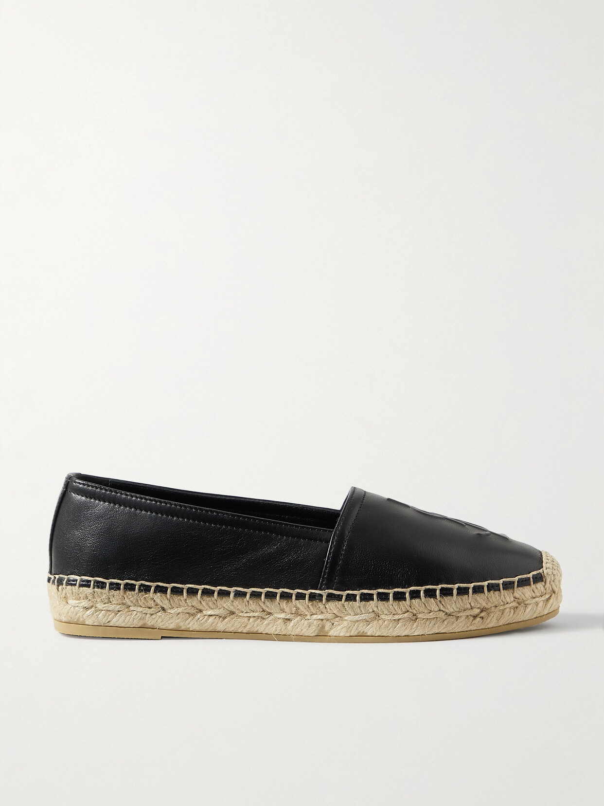 Saint Laurent Logo-embossed Leather Espadrilles In Black