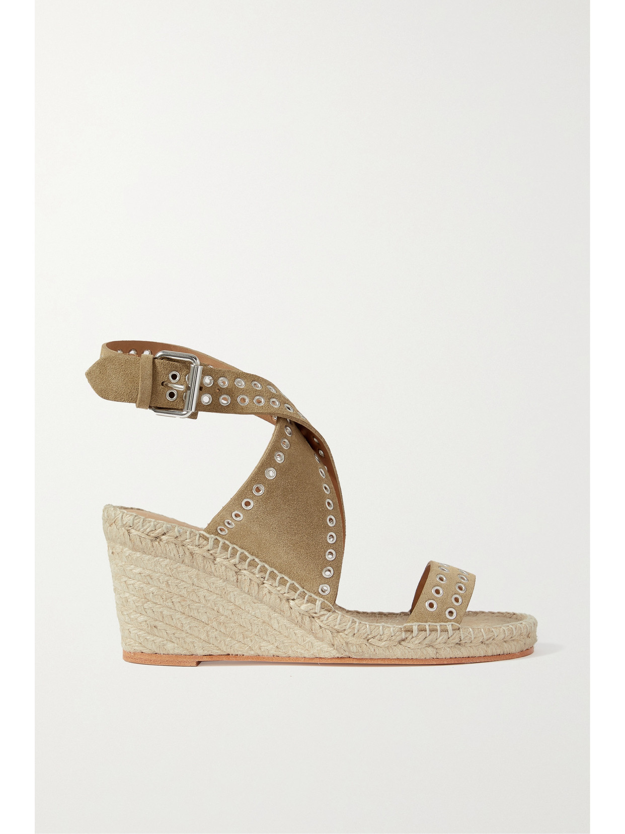 ISABEL MARANT IRIANE EYELET-EMBELLISHED SUEDE ESPADRILLE WEDGE SANDALS