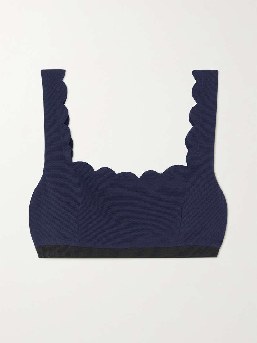 Marysia + Net Sustain Palm Springs Reversible Scalloped Recycled Seersucker Bikini Top - xx large