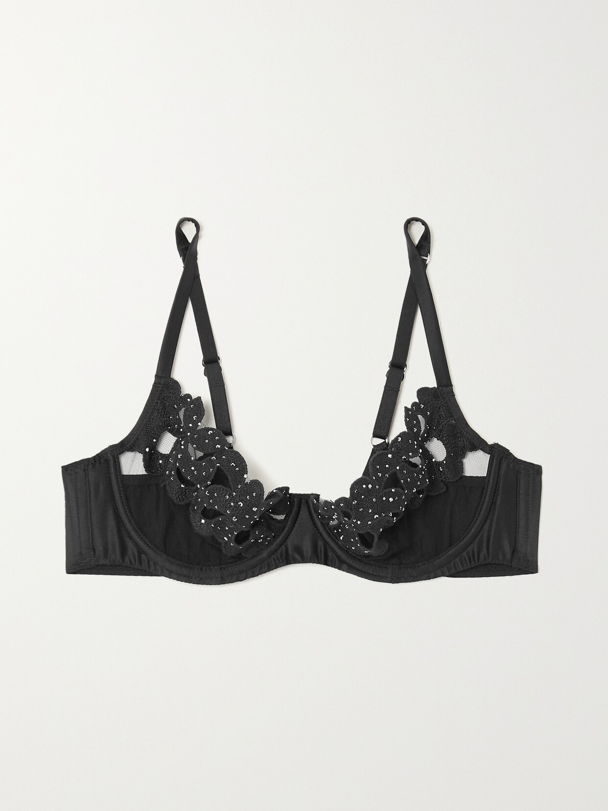 Agent Provocateur - Angelinna Crystal-embellished Lace-trimmed Tulle And Satin Soft-cup Bra - Black