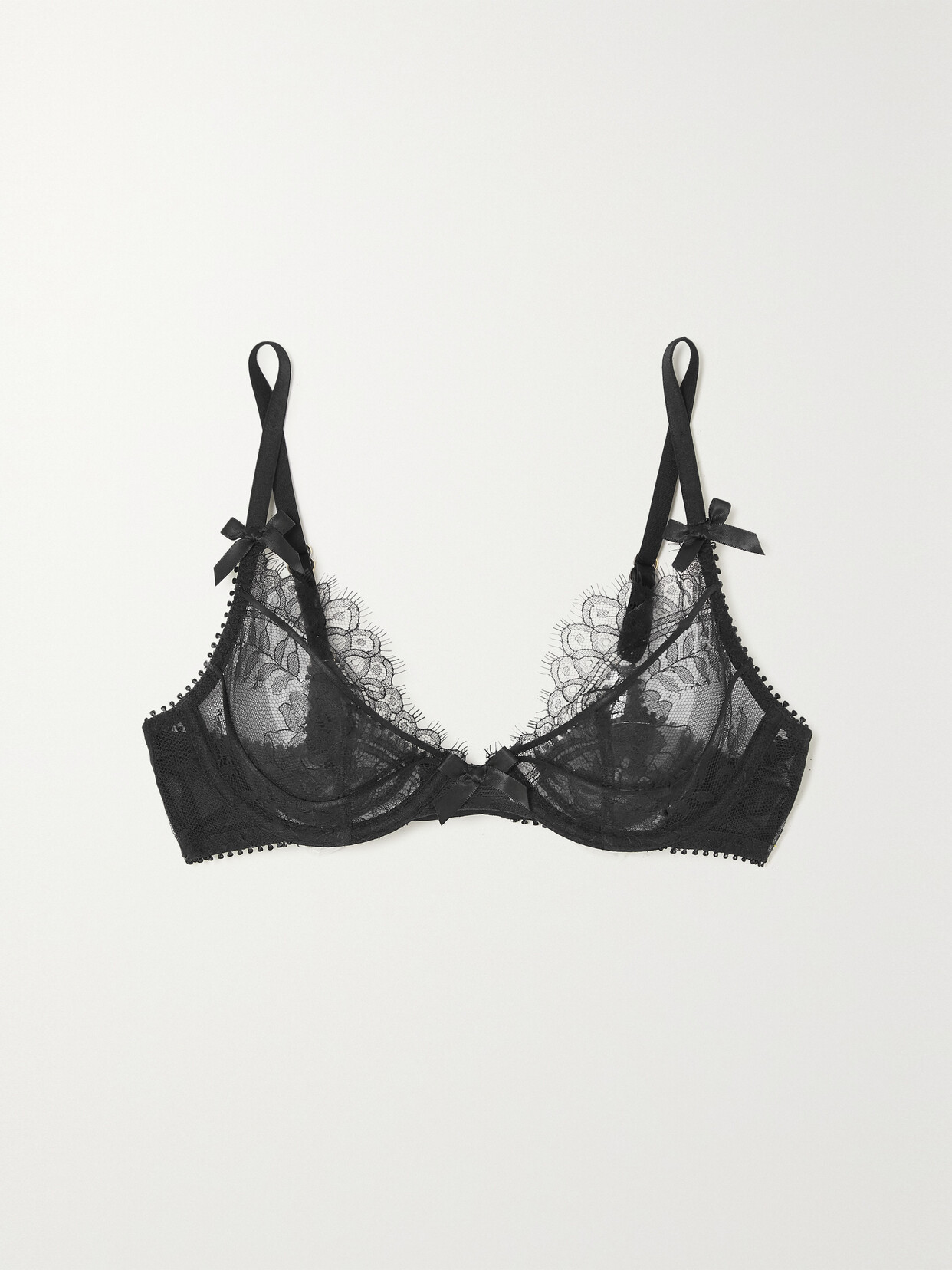 Agent Provocateur - Kiya Bow-embellished Cutout Leavers Lace Underwired Soft-cup Bra - Black