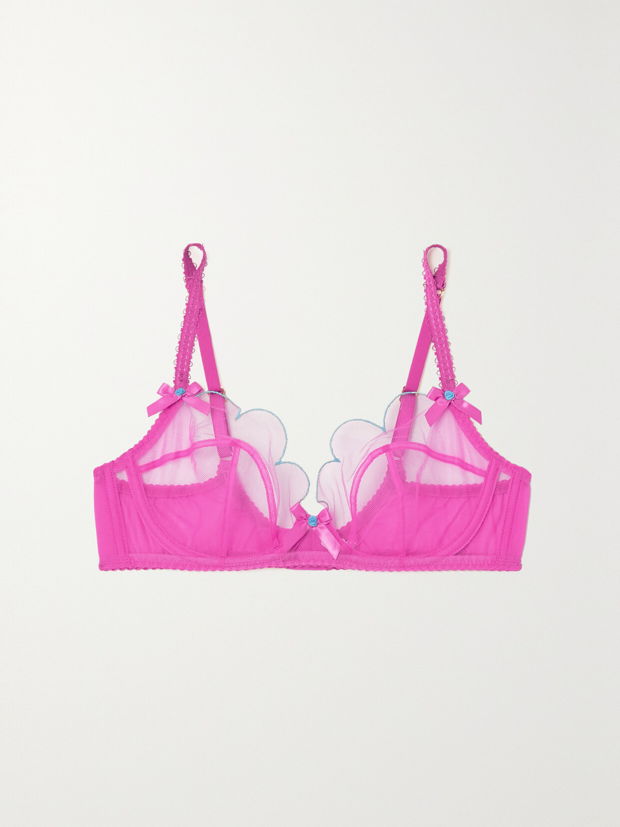 Agent Provocateur Lorna Bow-embellished Embroidered Tulle Underwired Soft-cup Bra - Pink