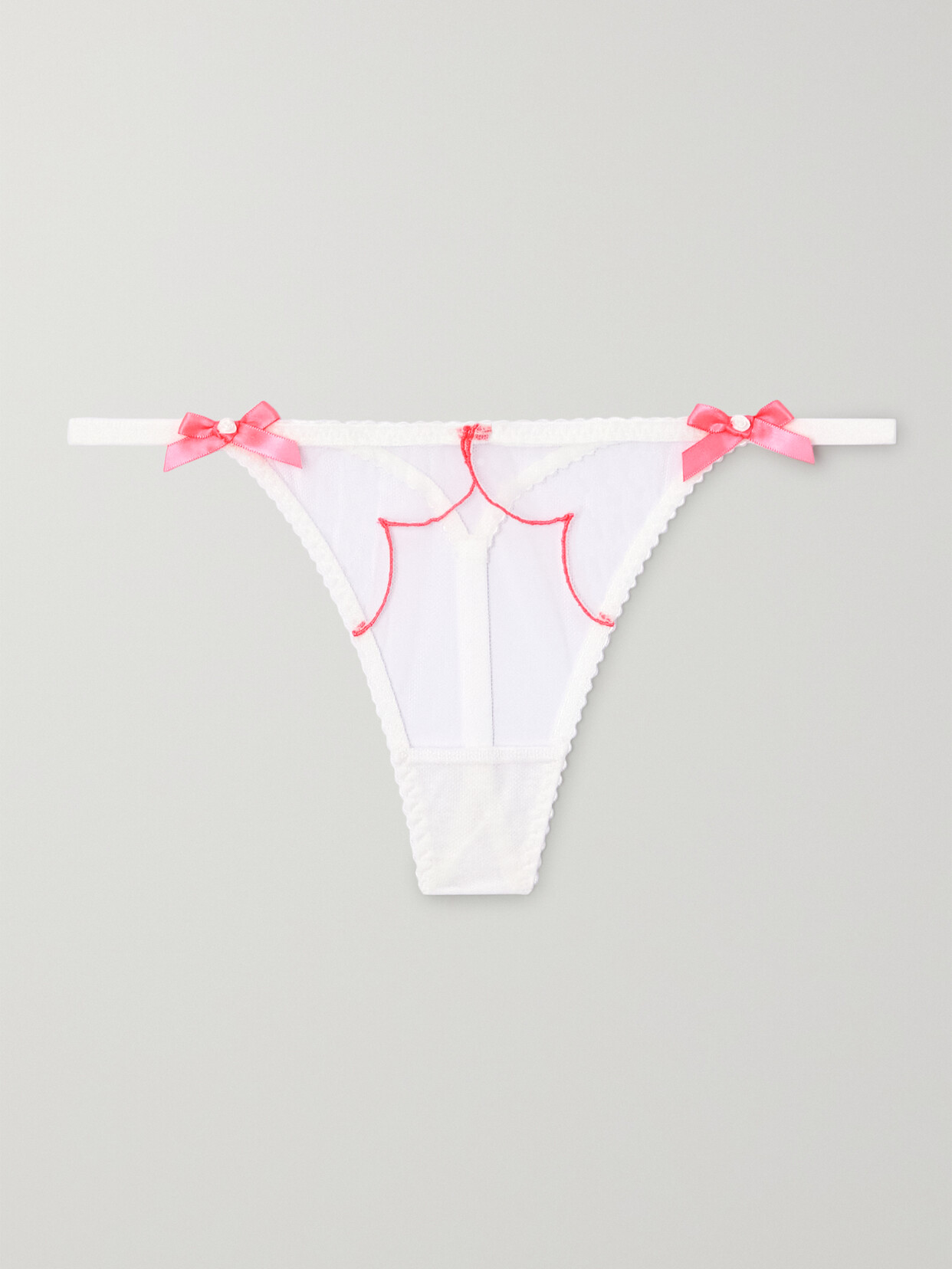 Shop Agent Provocateur Lorna Bow-embellished Embroidered Tulle Thong In White