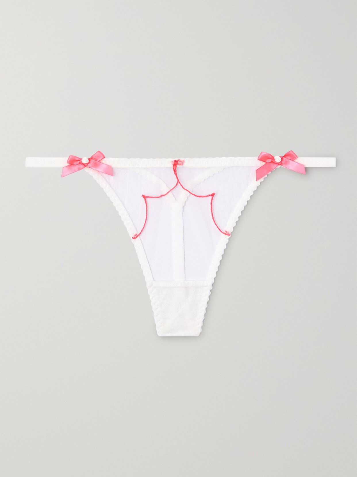 AGENT PROVOCATEUR LORNA BOW-EMBELLISHED EMBROIDERED TULLE THONG