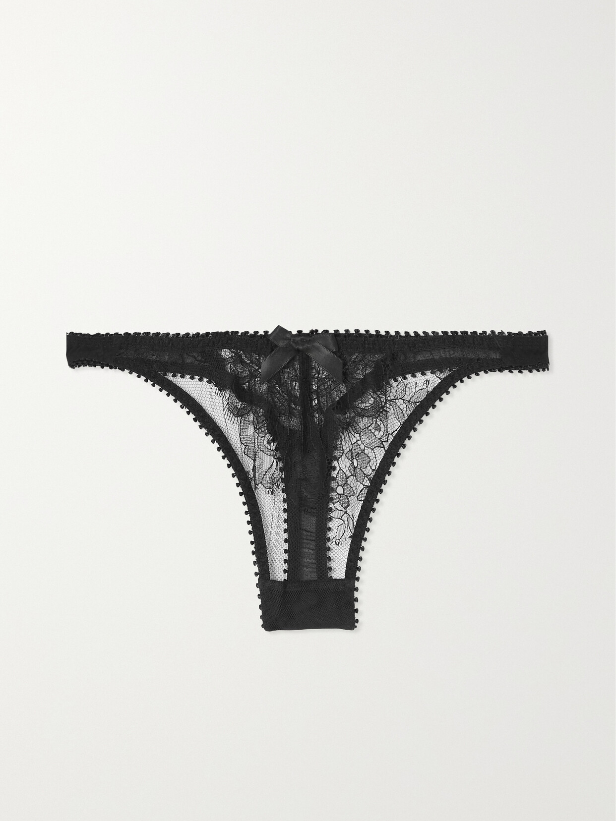 Agent Provocateur - Kiya Bow-embellished Leavers Lace Thong - Black