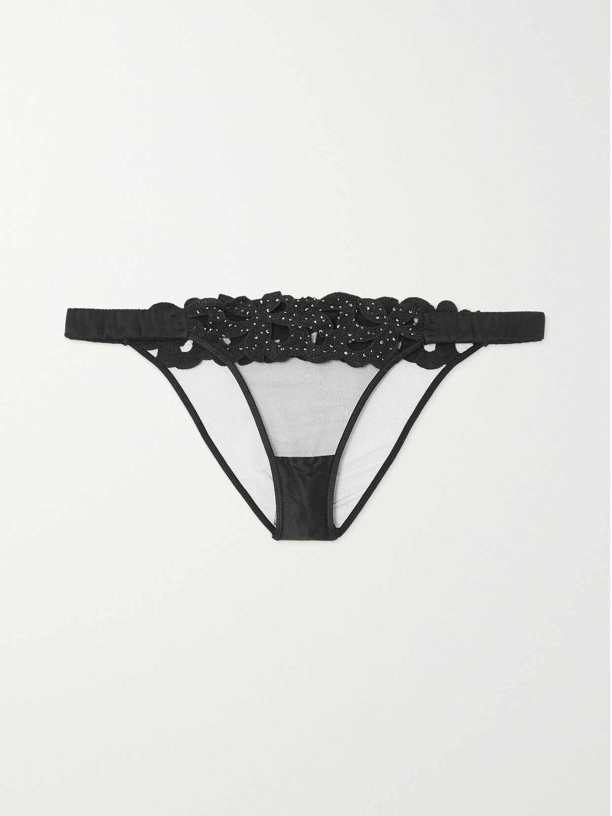 Agent Provocateur - Angelinna Crystal-embellished Guipure Lace And Satin-trimmed Tulle Briefs - Black