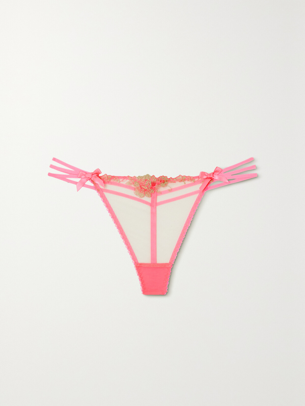 Agent Provocateur - Tessy Bow-embellished Embroidered Tulle Thong - Pink