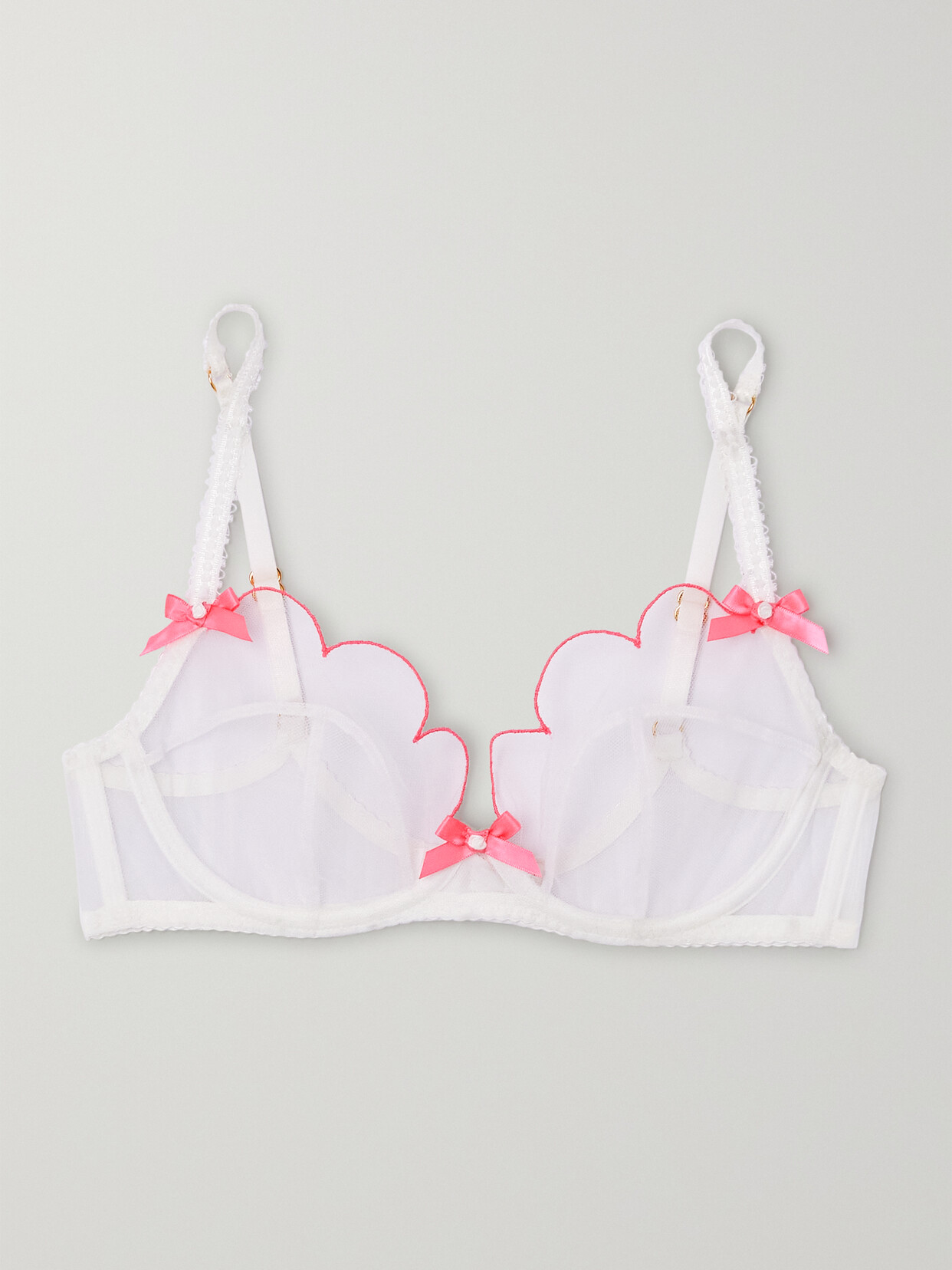 Agent Provocateur - Lorna Bow-embellished Embroidered Tulle Underwired Soft-cup Bra - White