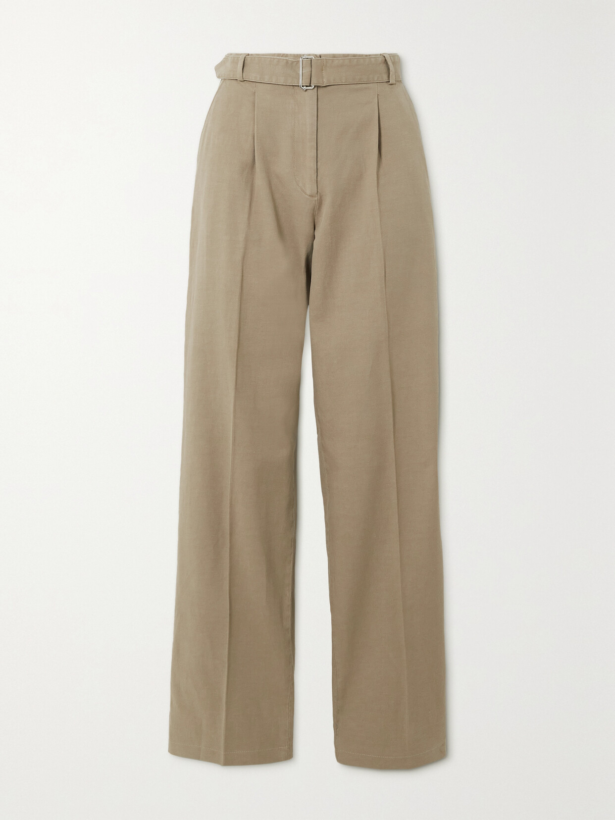 OFFICINE GÉNÉRALE Sophia Belted Pleated Cotton-blend Gabardine Wide-leg Pants - Neutrals