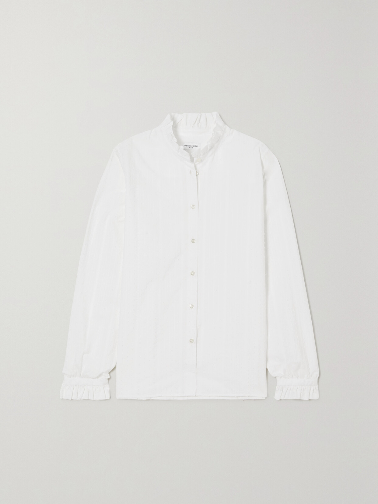 OFFICINE GÉNÉRALE Adda Embroidered Fil Coupé Organic Cotton-poplin Shirt