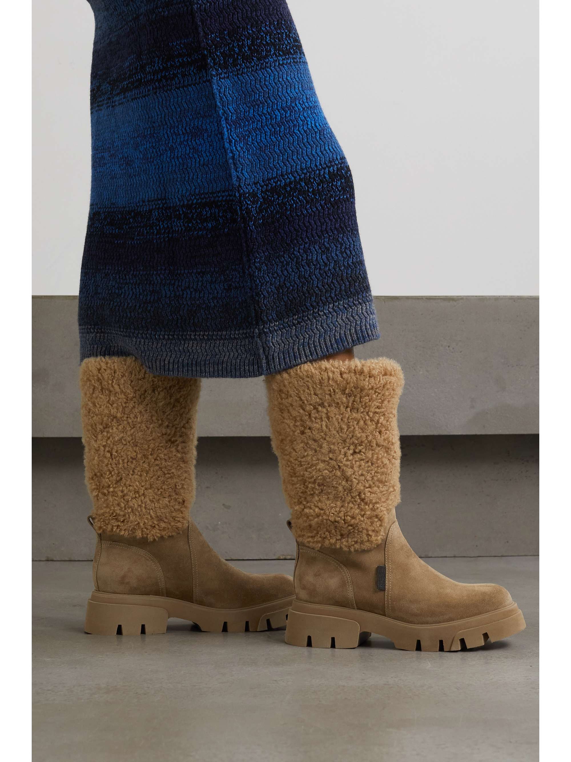 BRUNELLO CUCINELLI Shearling and suede ankle boots