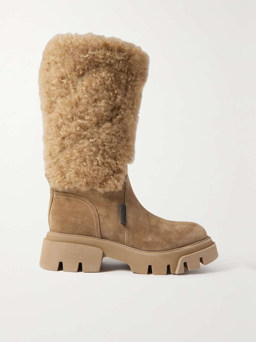 Brunello Cucinelli — Shearling and suede ankle boots