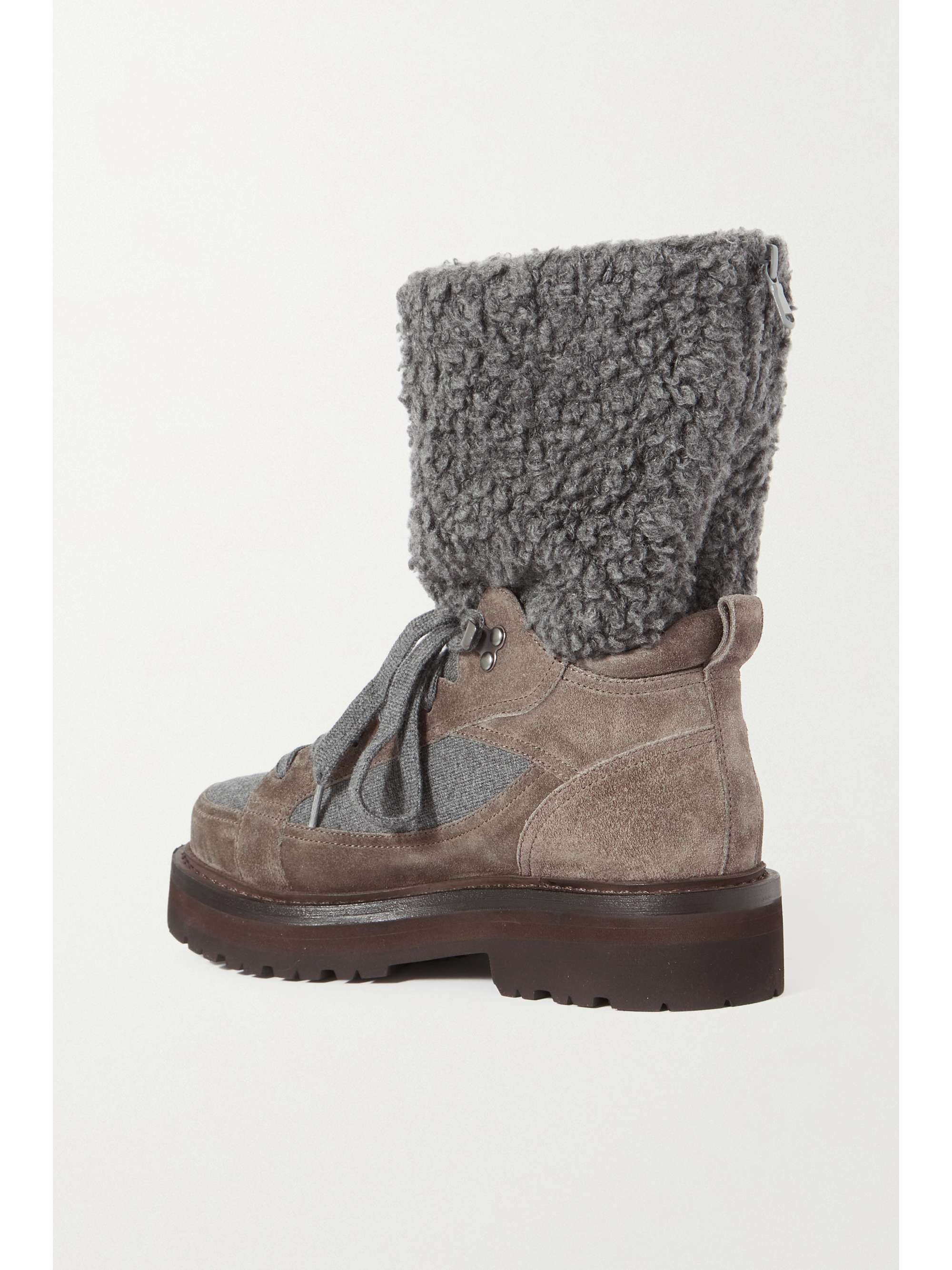 BRUNELLO CUCINELLI Paneled shearling, suede and cashmere boots