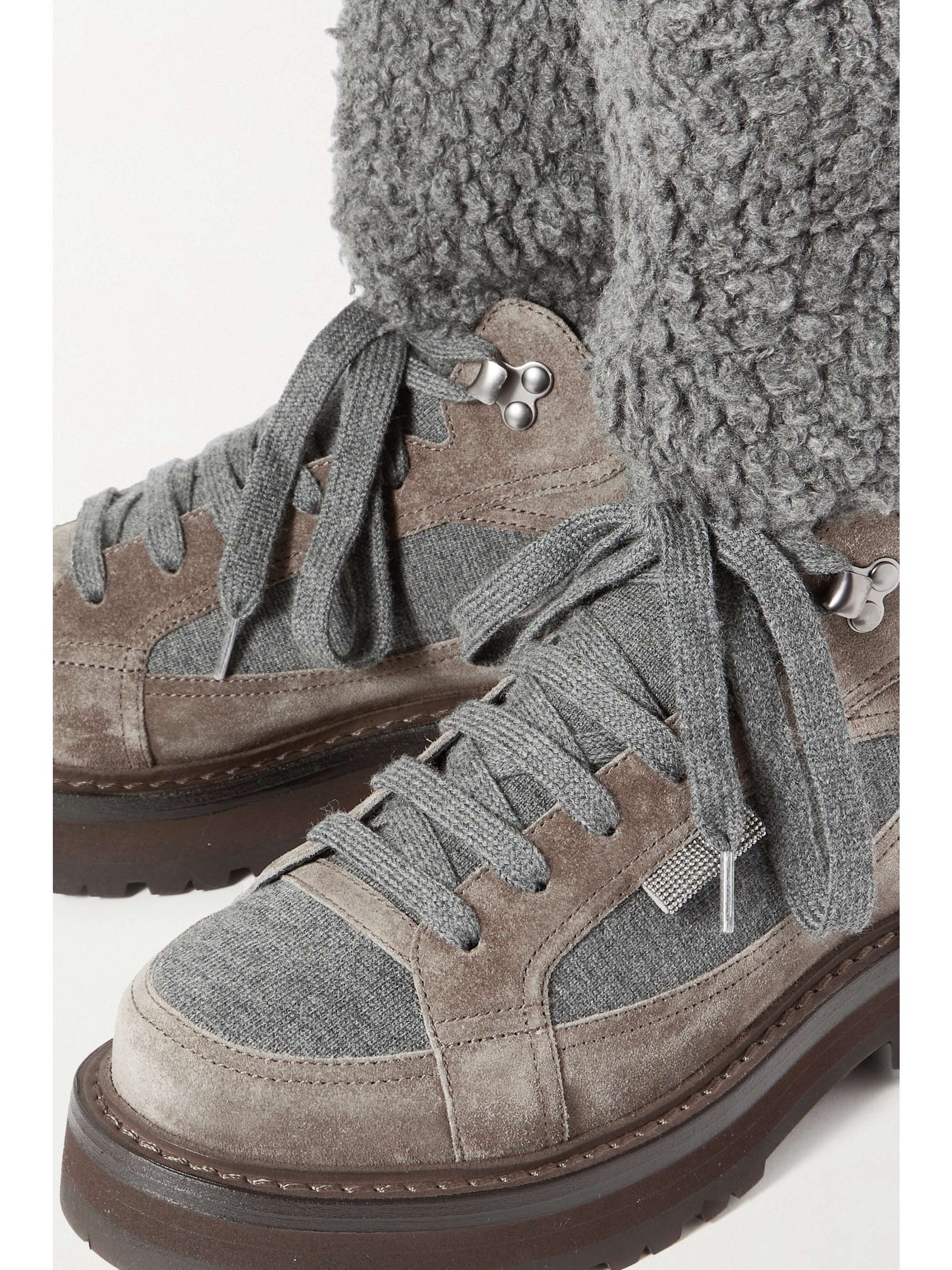 BRUNELLO CUCINELLI Paneled shearling, suede and cashmere boots