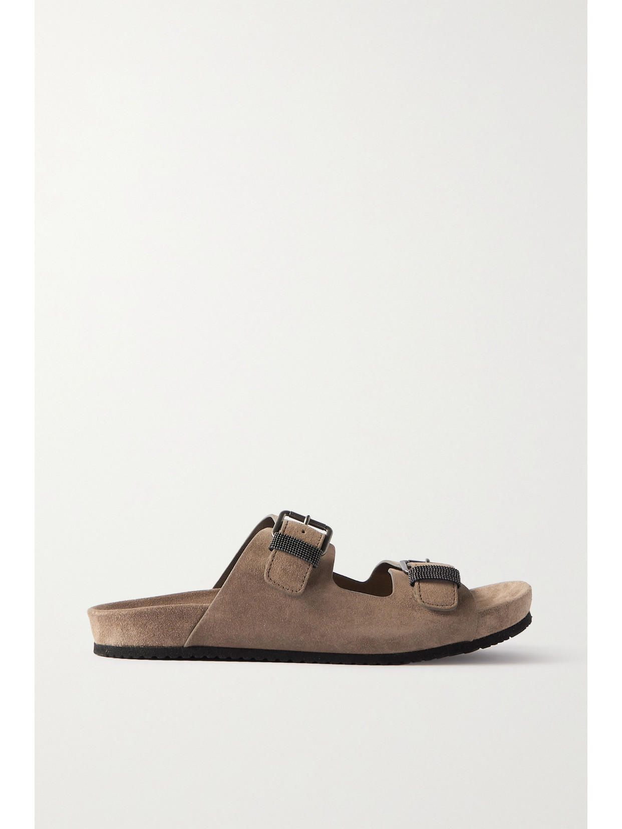 Brunello Cucinelli - Embellished Suede Slides - Neutrals