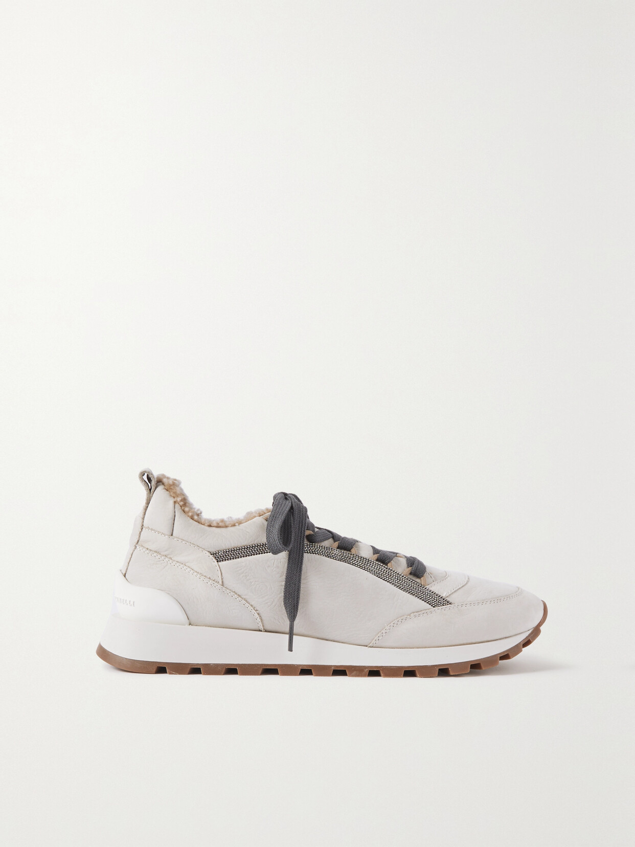 Brunello Cucinelli - Shearling-lined Nubuck Sneakers - Neutrals