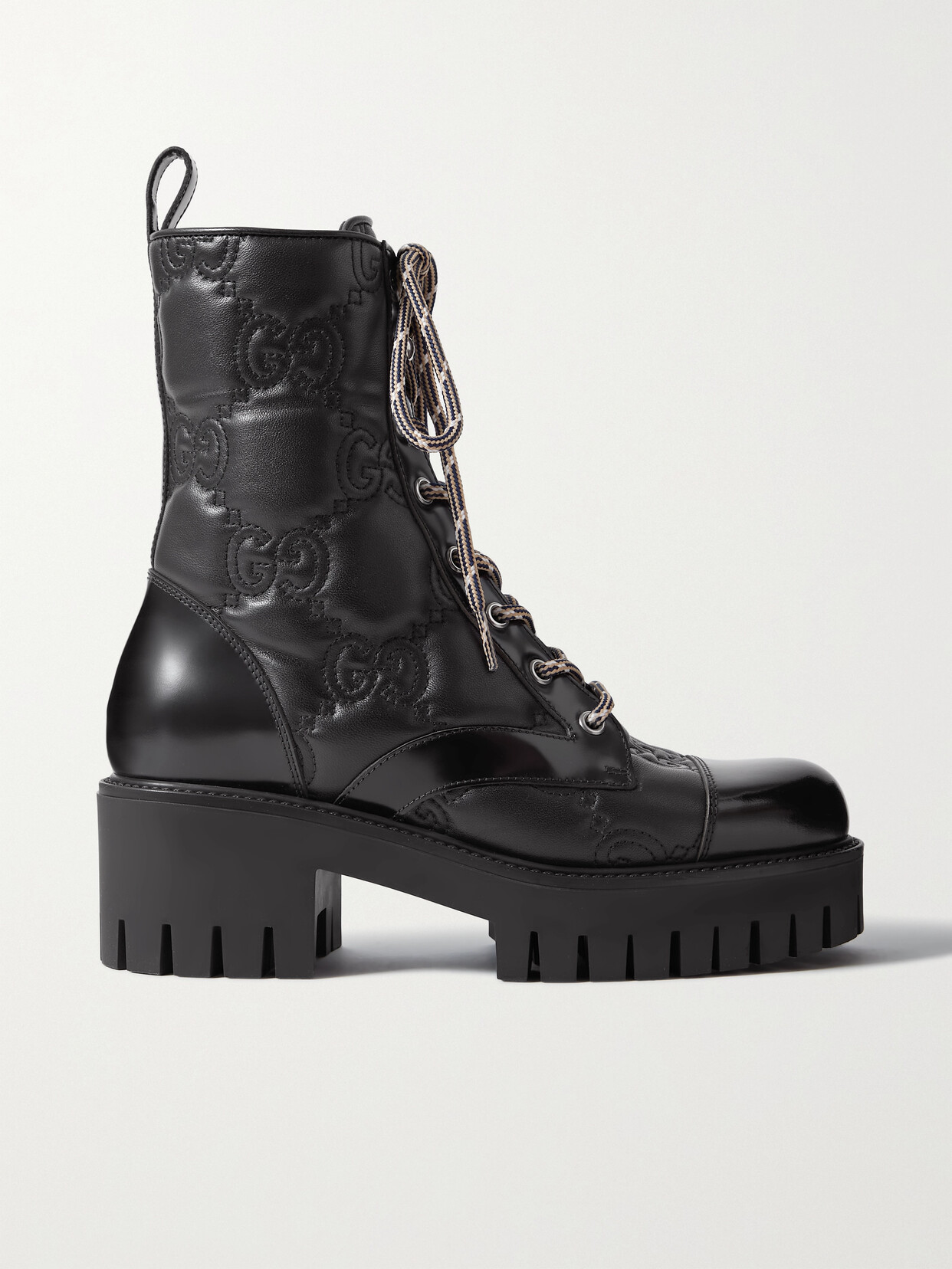 Gucci Quilted Lace-up Leather Ankle Boots