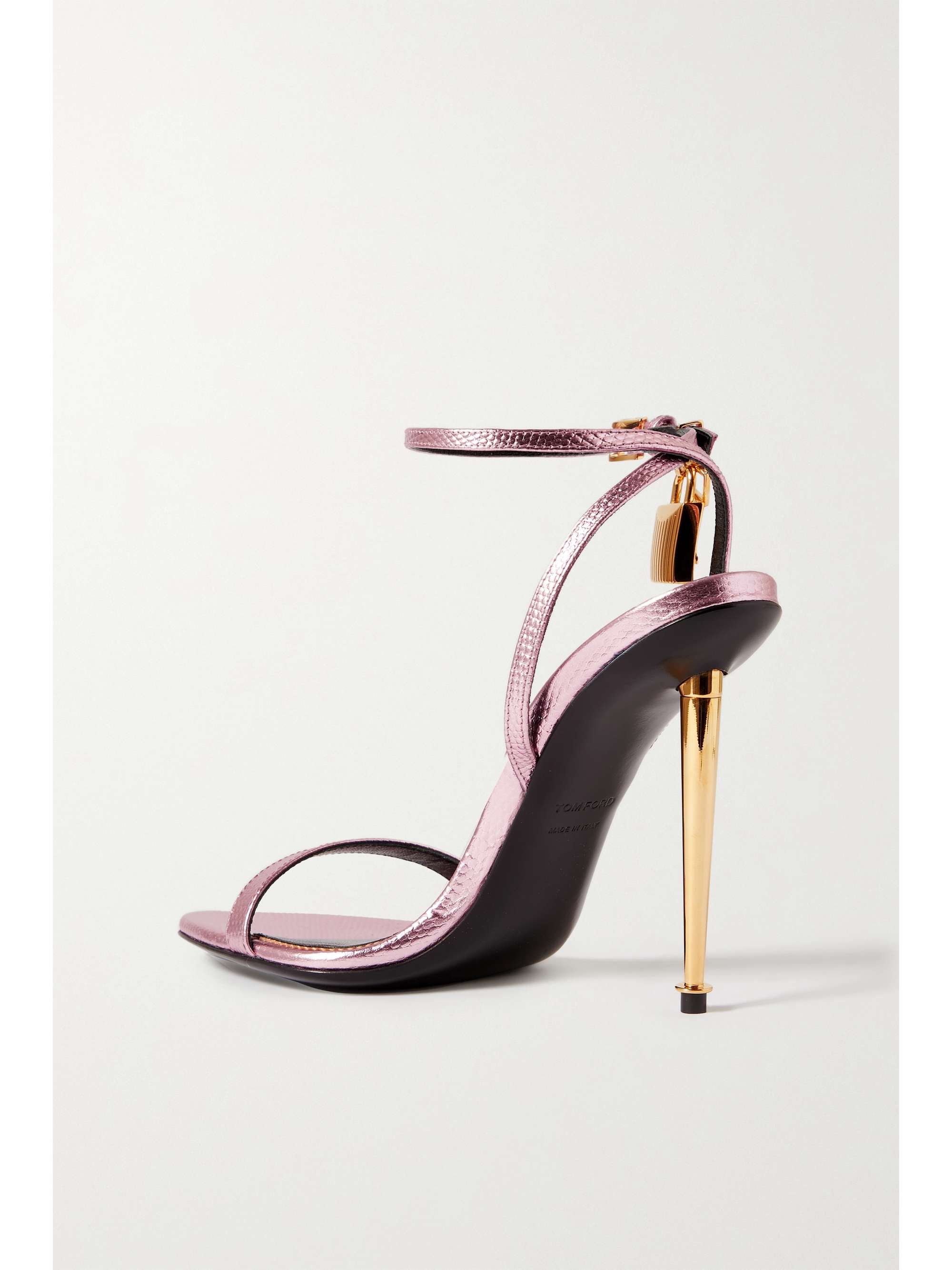 TOM FORD Padlock metallic lizard-effect leather sandals