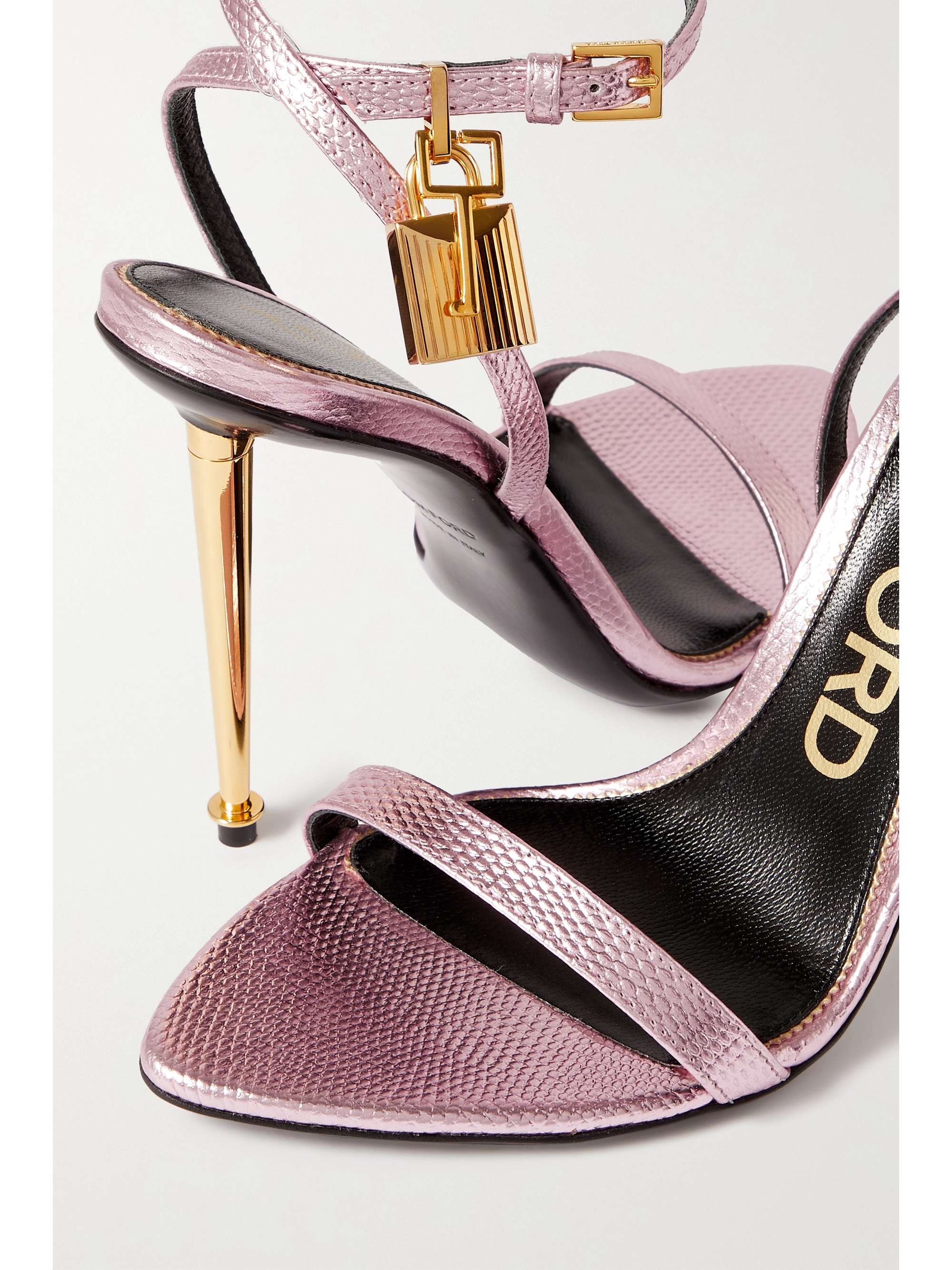 TOM FORD Padlock metallic lizard-effect leather sandals