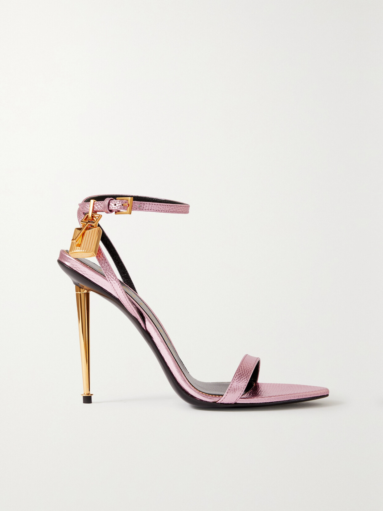 TOM FORD PADLOCK METALLIC LIZARD-EFFECT LEATHER SANDALS