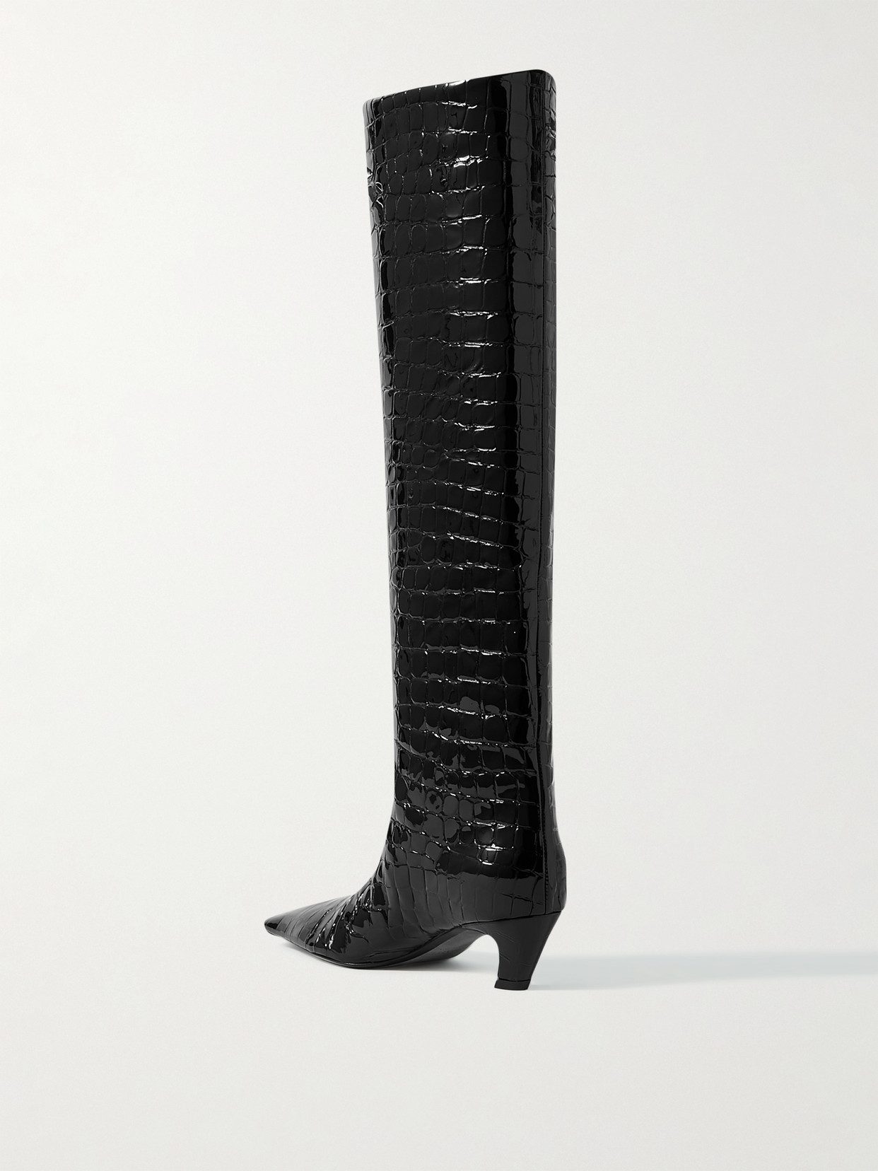 Shop Khaite Davis Croc-effect Leather Knee-high Boots In Black