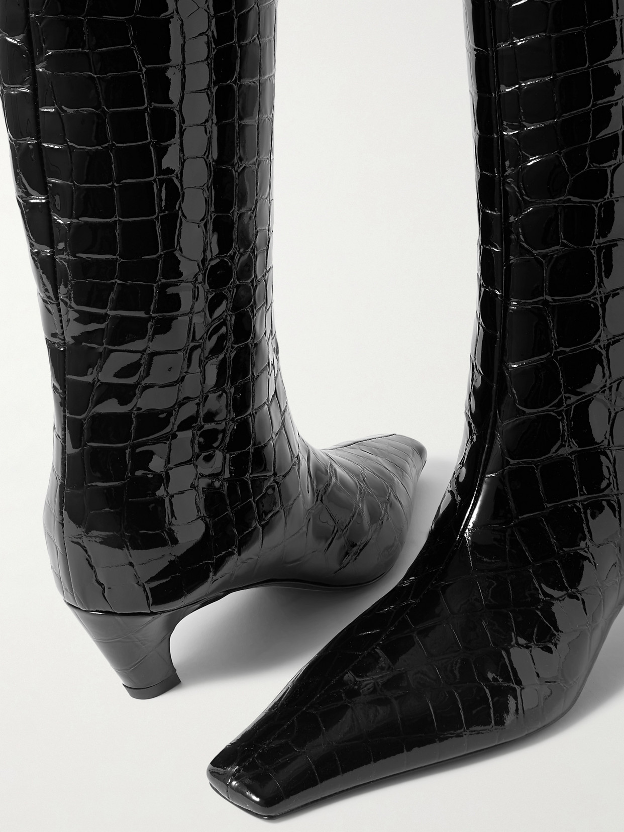 Shop Khaite Davis Croc-effect Leather Knee-high Boots In Black