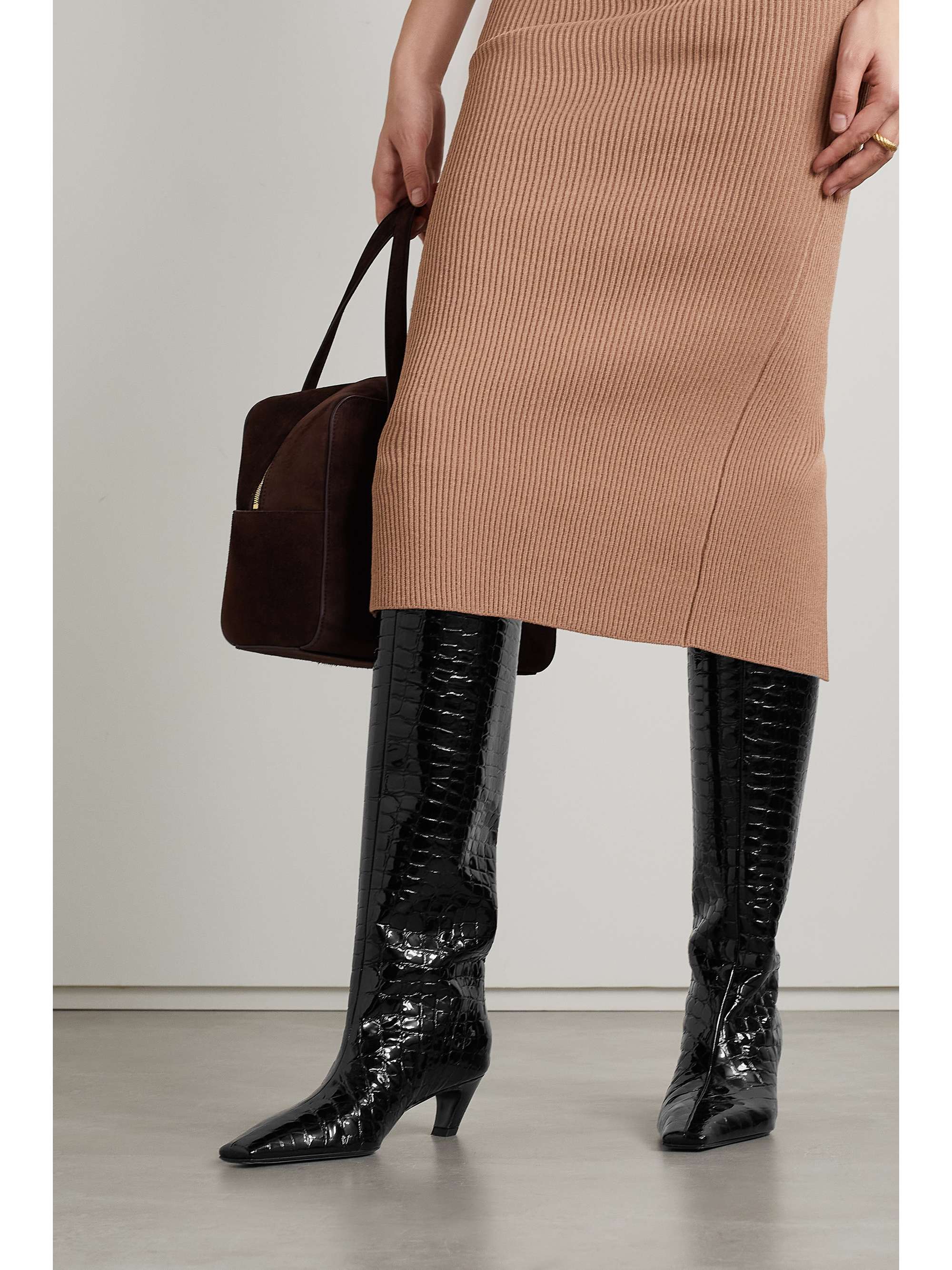 Davis croc-effect leather knee-high boots