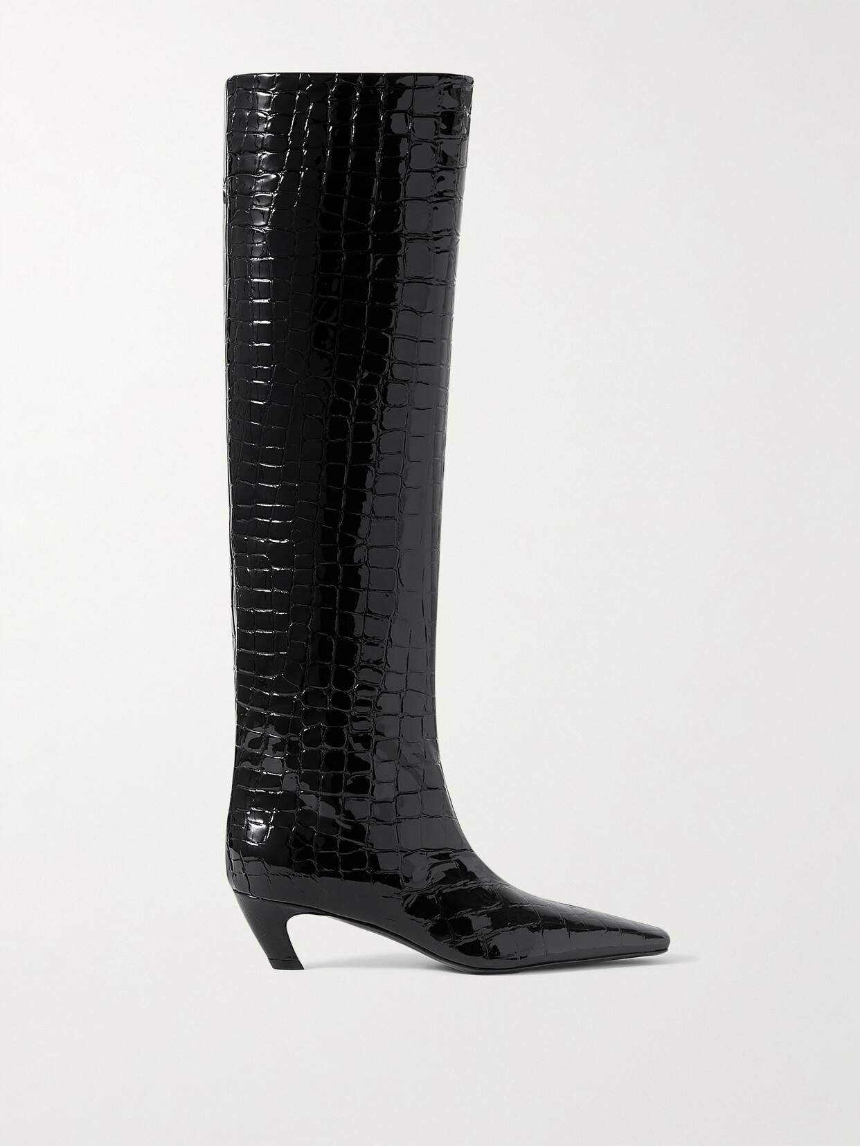 Shop Khaite Davis Croc-effect Leather Knee-high Boots In Black