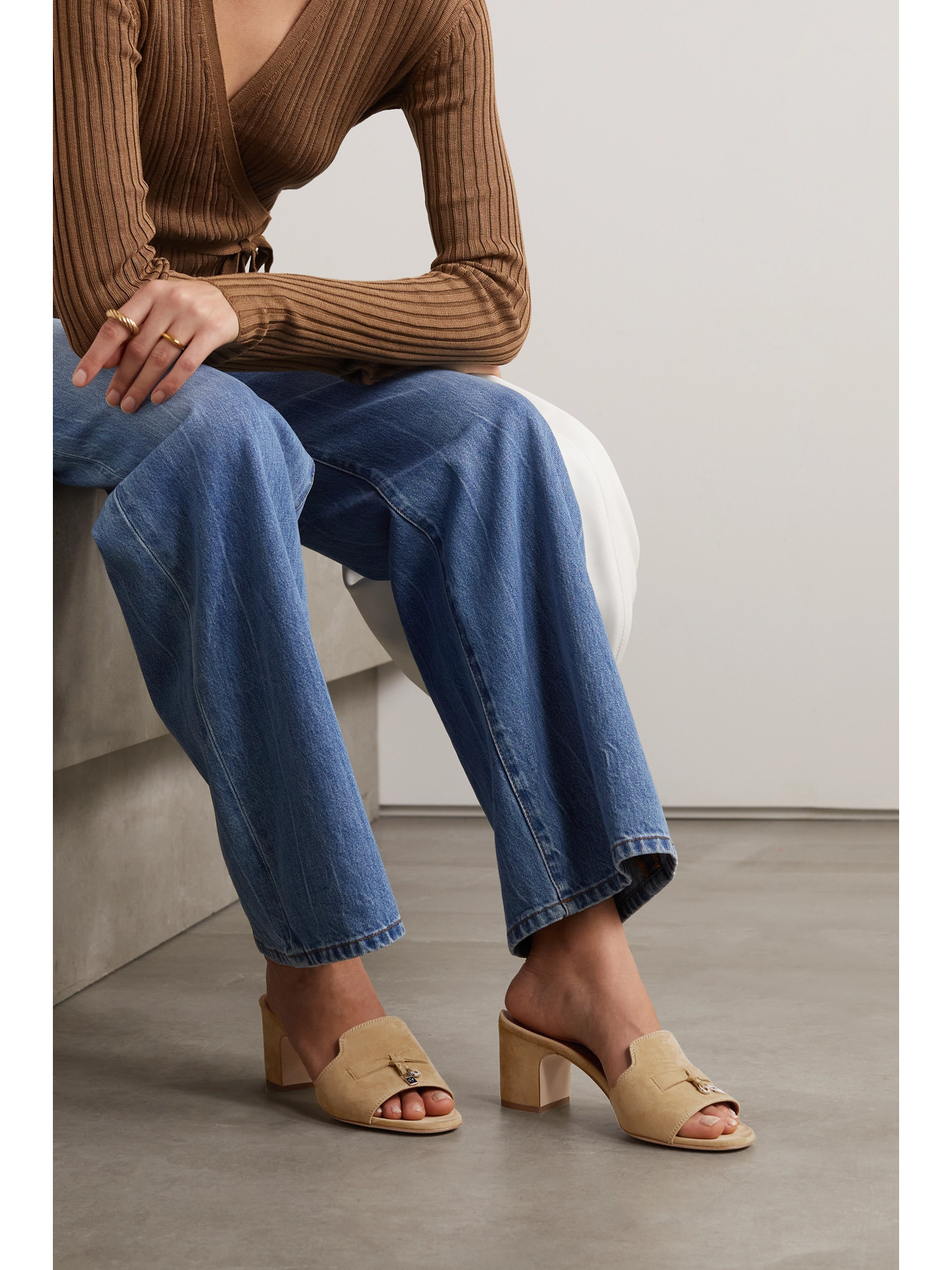 Loro Piana Suede Charm Slide Mules In Neutrals