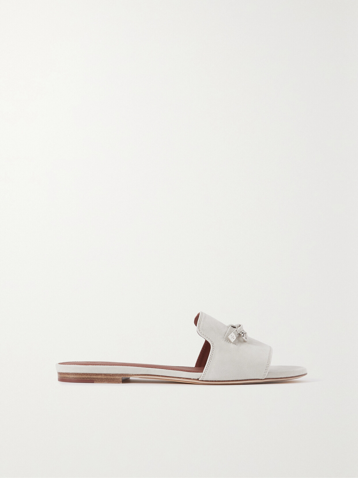 Shop Loro Piana Summer Charms Suede Slides In Gray