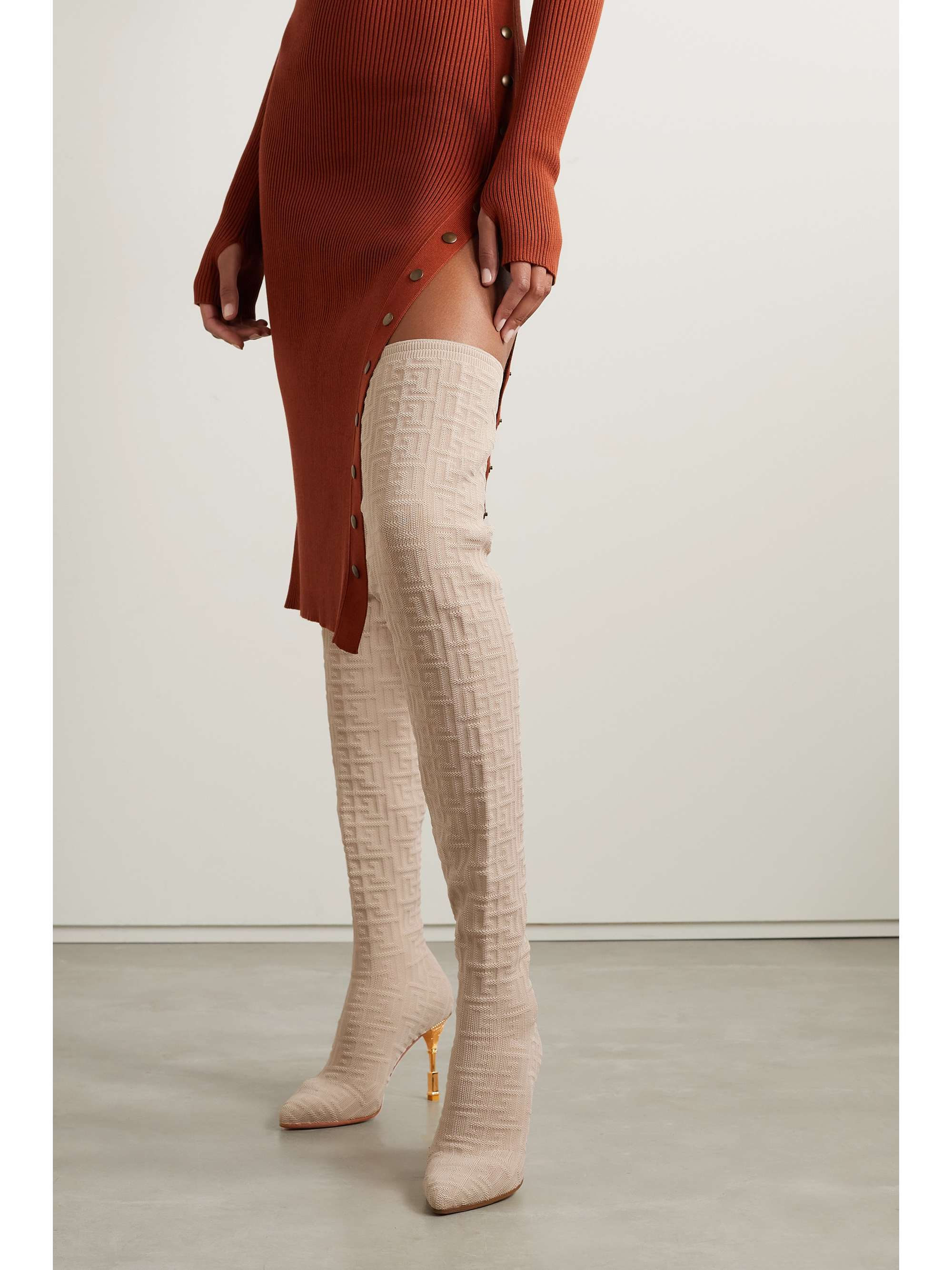 BALMAIN Stretch-jacquard over-the-knee boots