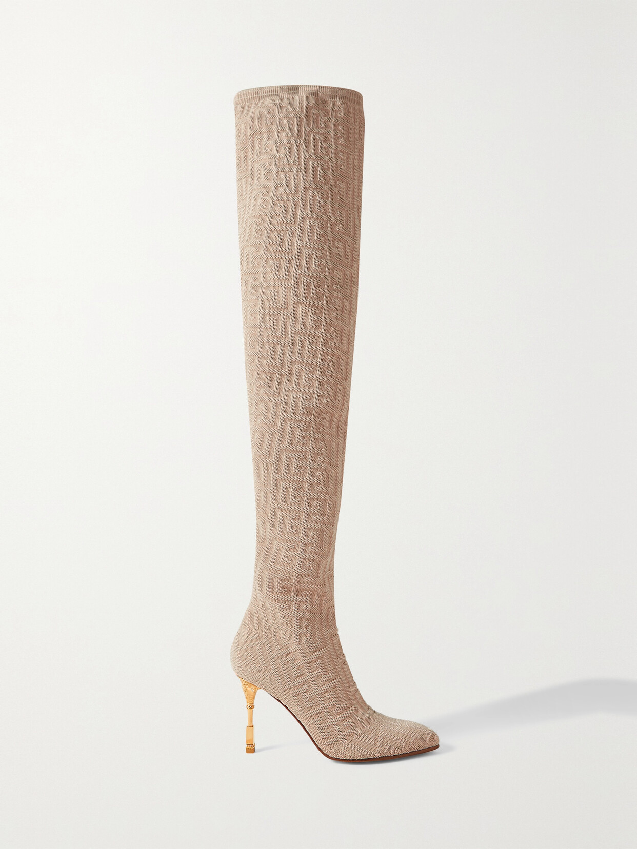 Balmain - Stretch-jacquard Over-the-knee Boots - Neutrals