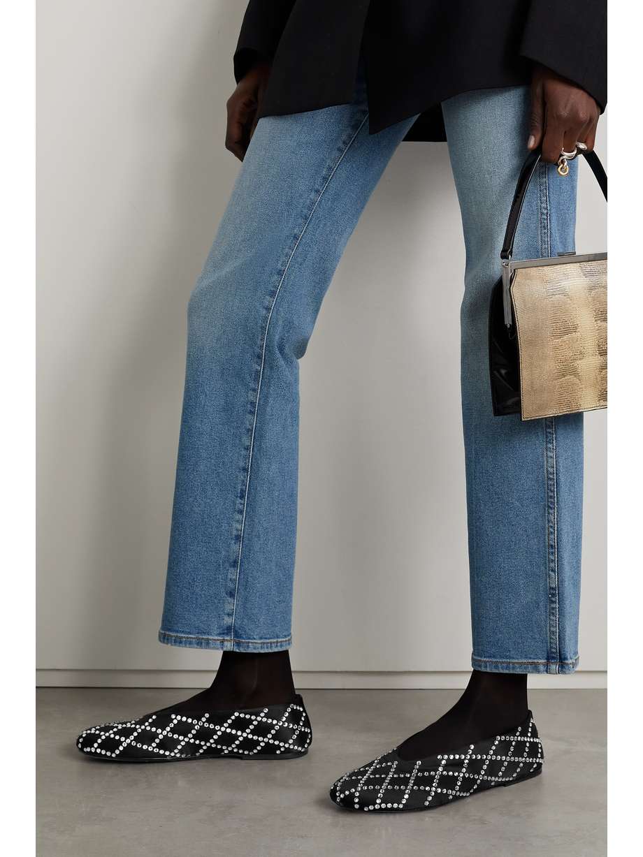 Khaite updates its signature 'Marcy' ballet flats with sparkling crystals, giving them a more glamorous feel. They've been made in Italy from lustrous satin and have high-cut vamps and rounded toes.