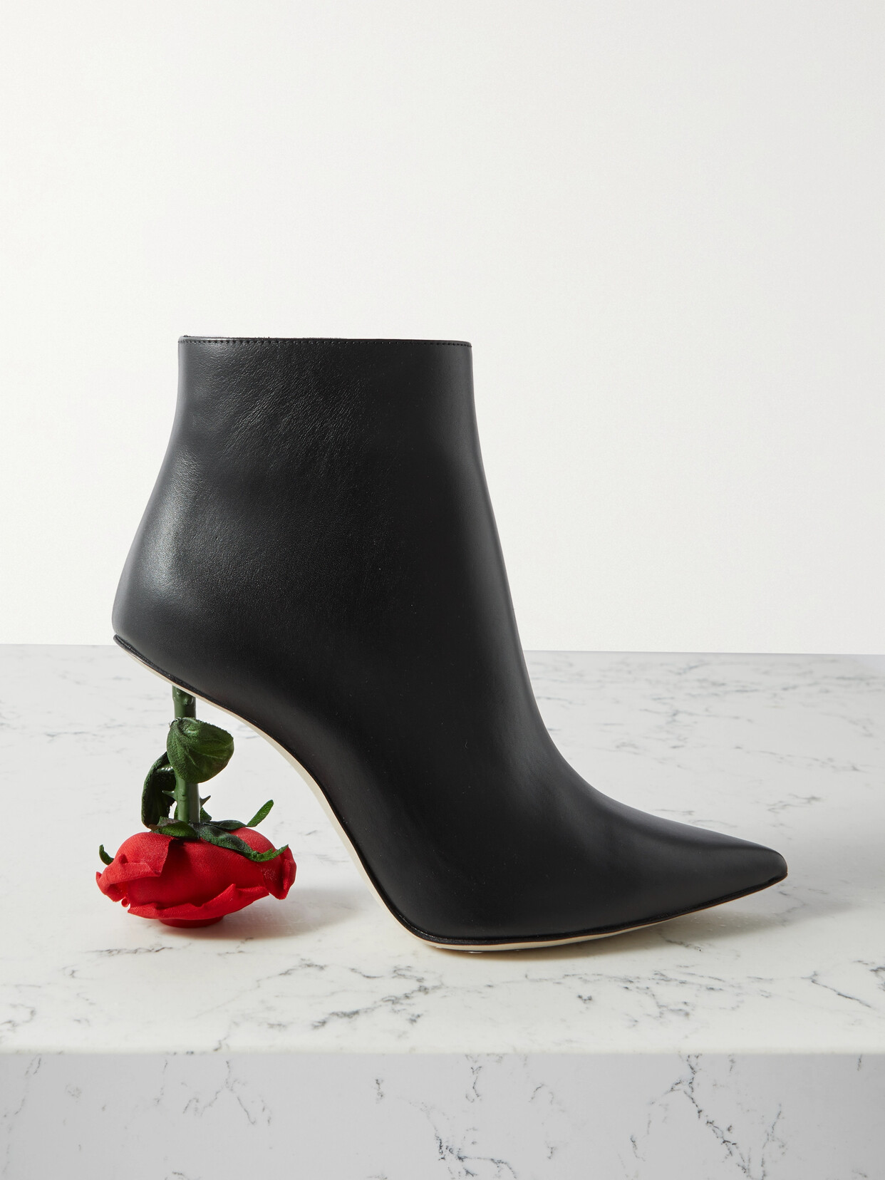 LOEWE ROSE EMBELLISHED LEATHER ANKLE BOOTS