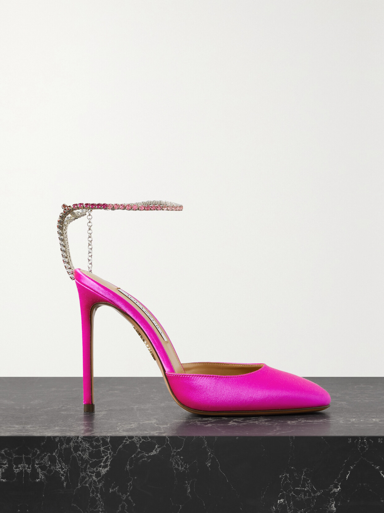 Aquazzura - Ice 105 Crystal-embellished Satin Pumps - Pink