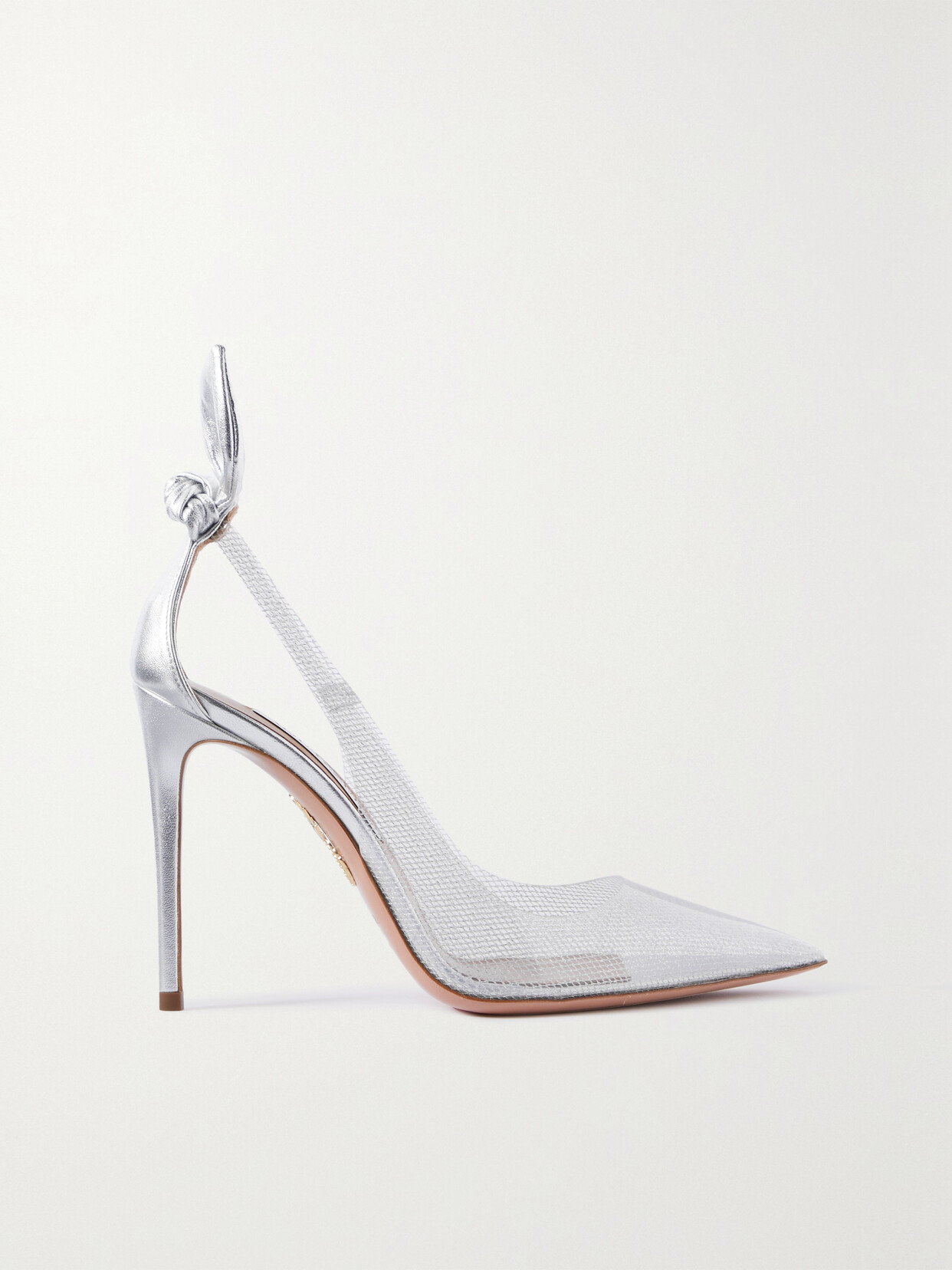 Aquazzura - Bow Tie 105 Metallic Leather And Glittered Pvc Slingback Pumps - Silver