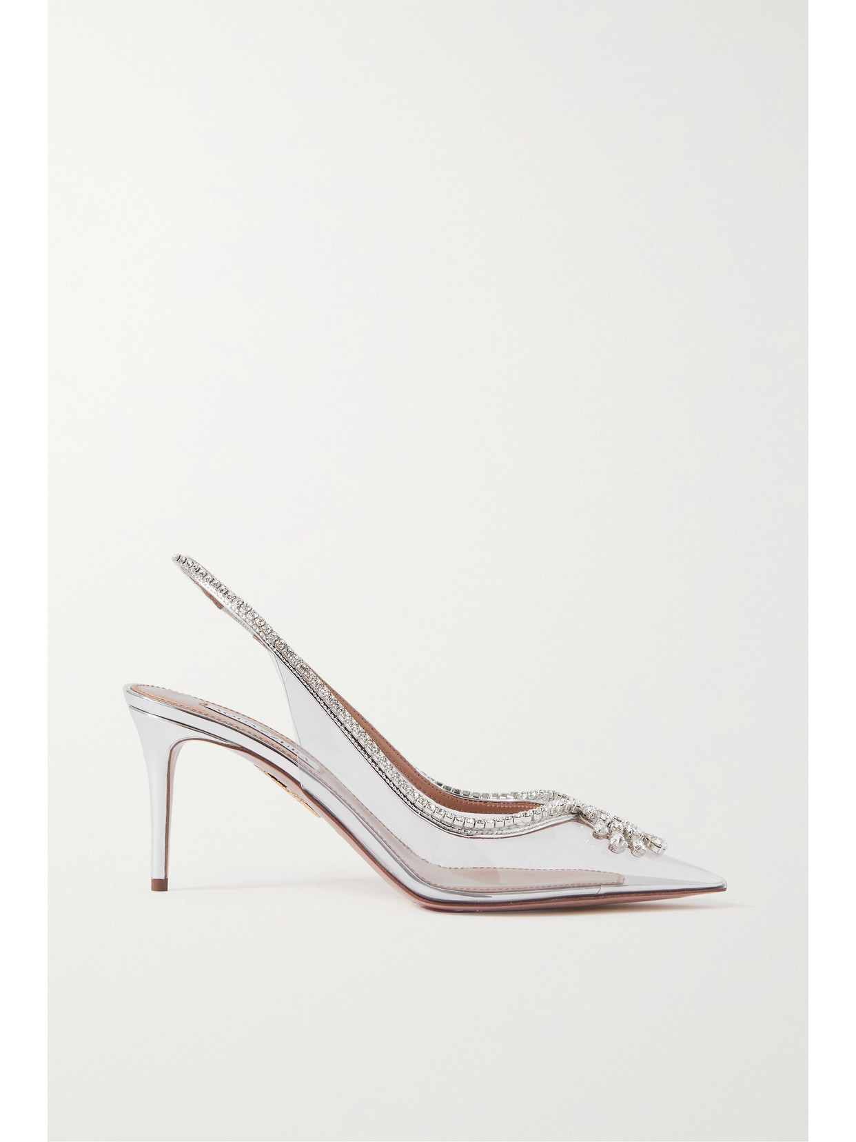 Aquazzura - Seduction 75 Crystal-embellished Leather-trimmed Pvc Slingback Pumps - Silver