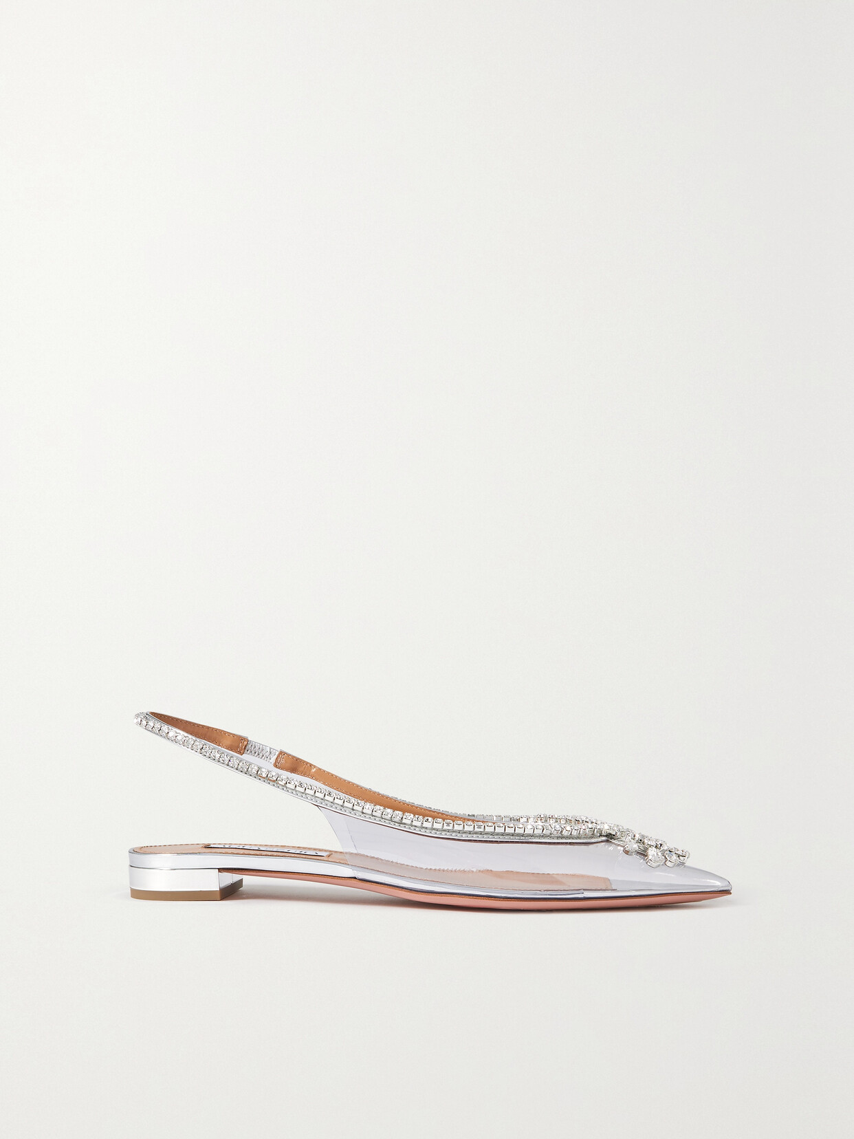 Aquazzura Seduction Embellished Mirrored-leather And Pvc Slingback Point-toe Flats - Silver