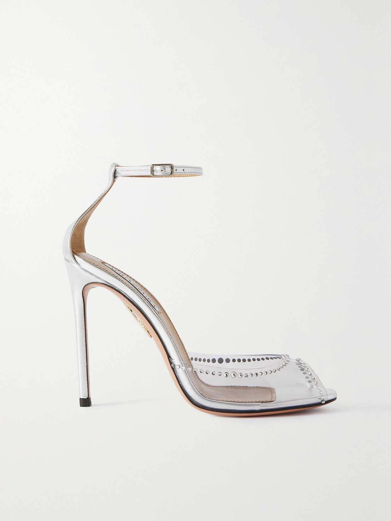 Aquazzura - Ray Of Light 105 Embellished Metallic Leather And Pvc Sandals - Silver