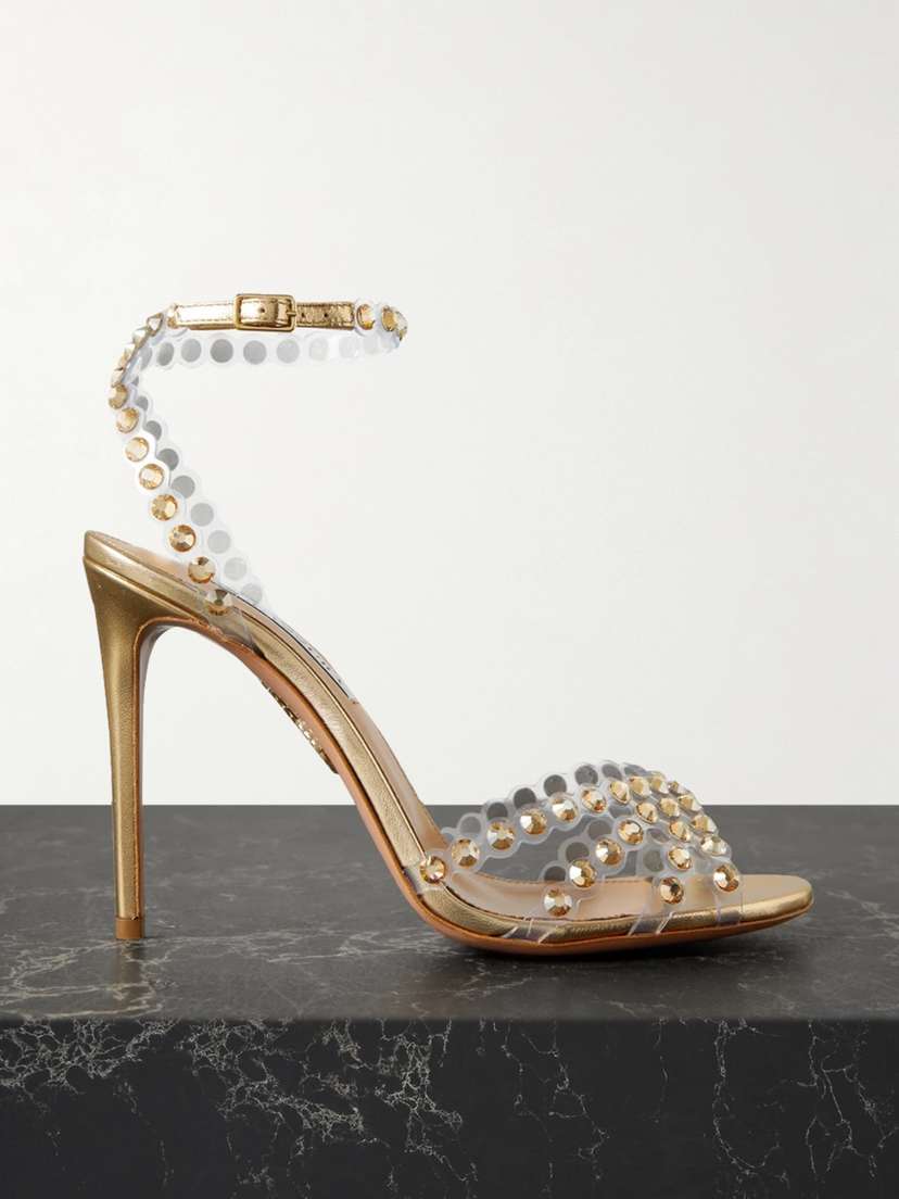 Aquazzura Tequila 105 Embellished Pvc And Metallic Leather Sandals