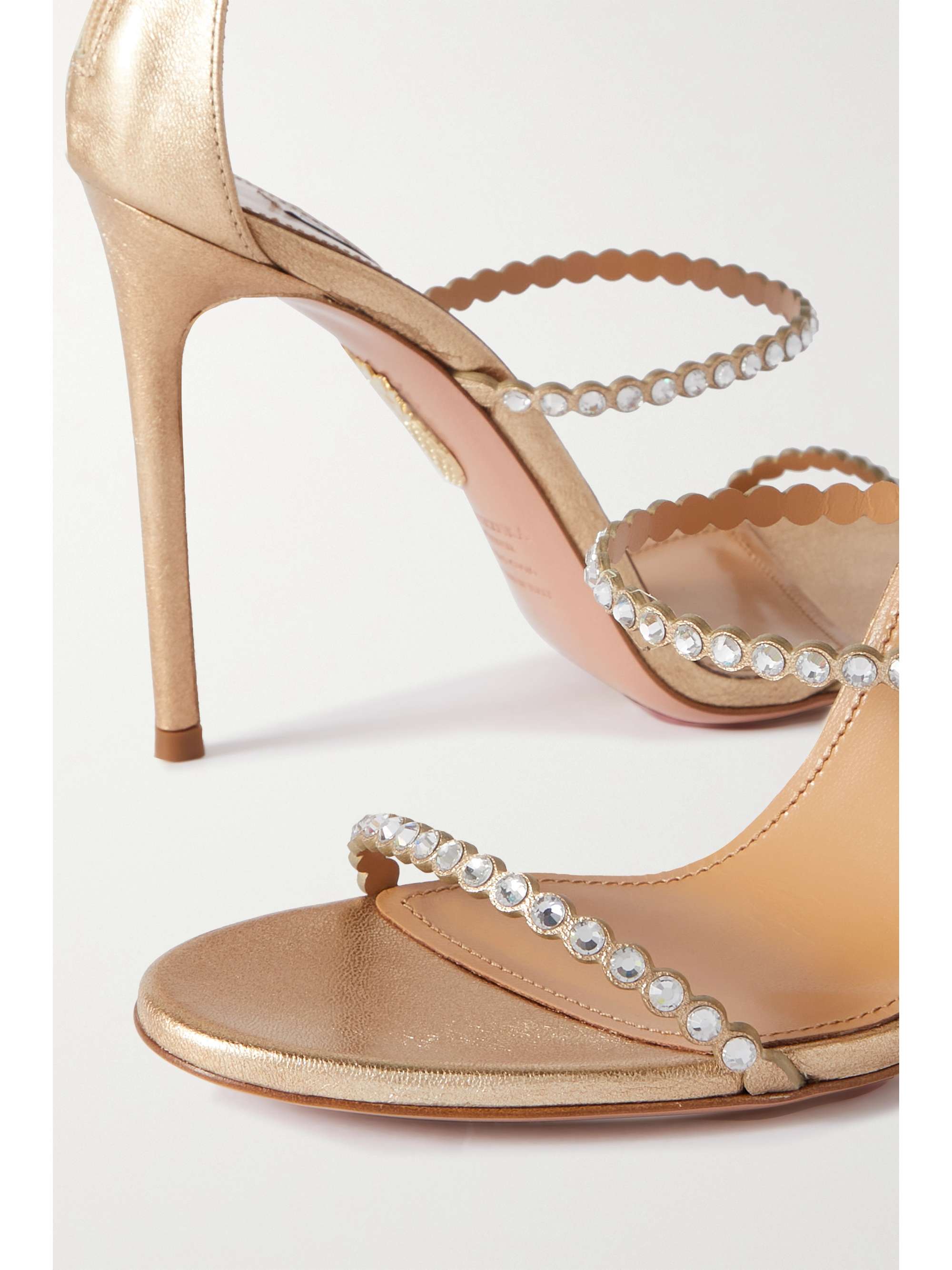 AQUAZZURA Mini Tequila 105 crystal-embellished metallic leather sandals