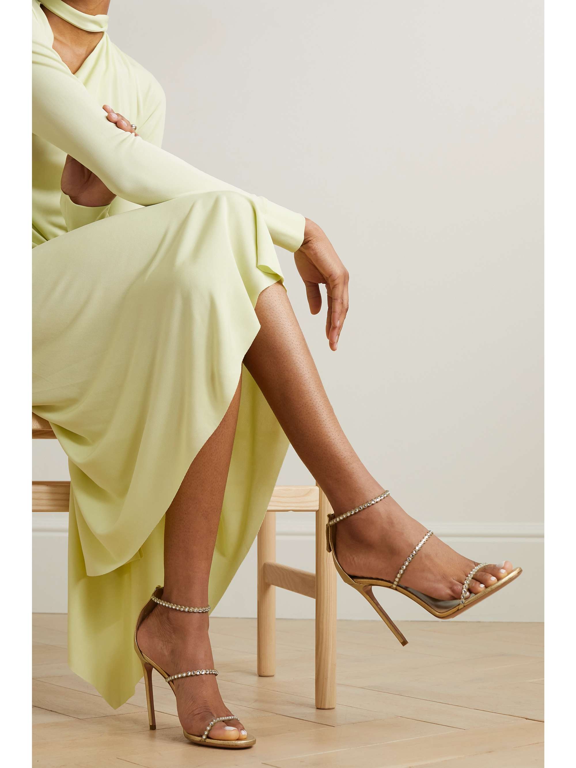AQUAZZURA Mini Tequila 105 crystal-embellished metallic leather sandals