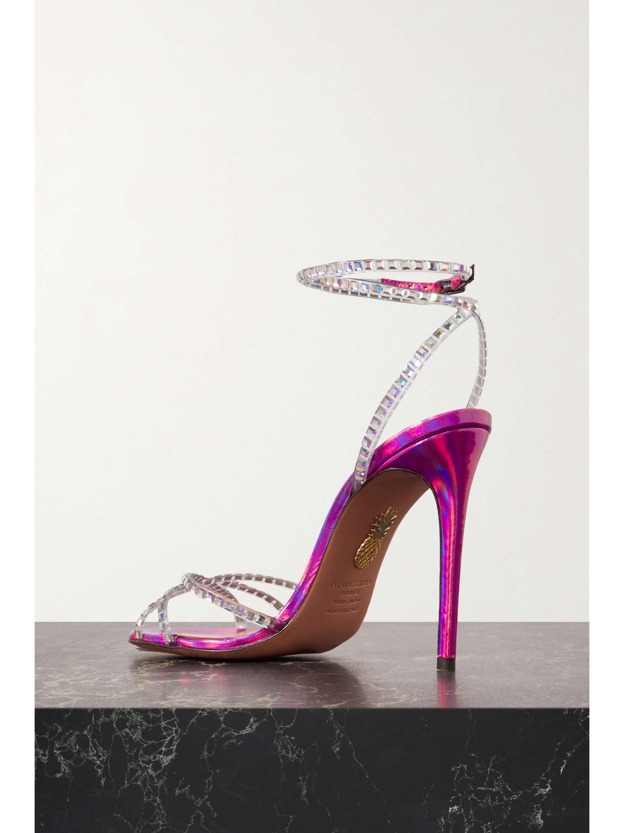 AQUAZZURA Dance Plexi 105 embellished PVC and iridescent leather sandals